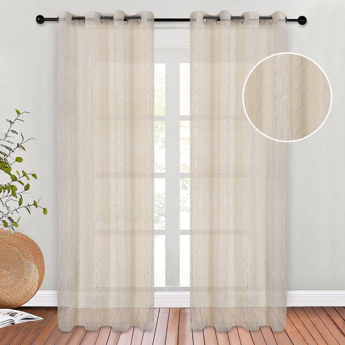 Cormac Printed Geometric Trellis Sheer Curtain Set of 2 Panels - Sheer Curtains by Superior