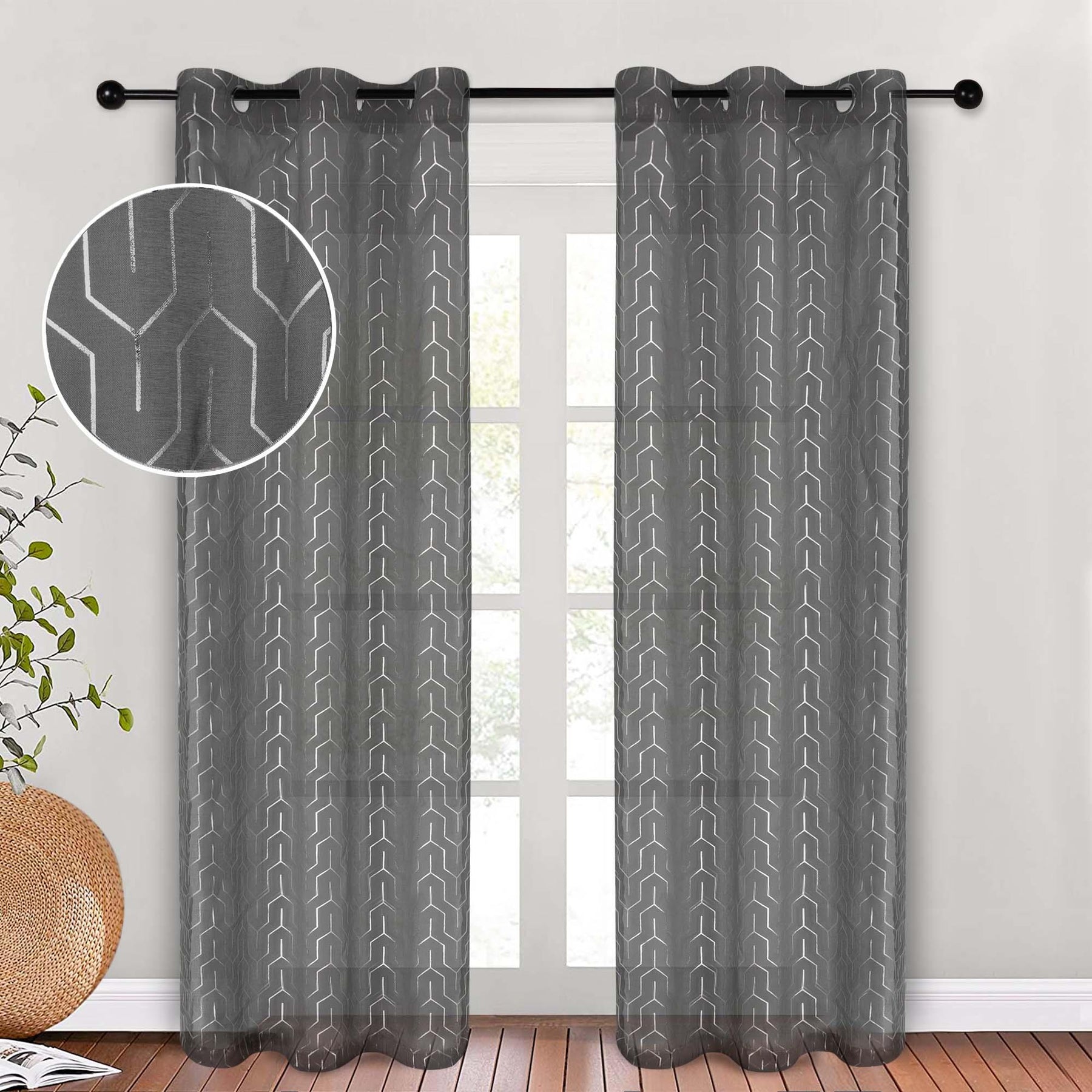 Cormac Printed Geometric Trellis Sheer Curtain Set of 2 Panels - Sheer Curtains by Superior