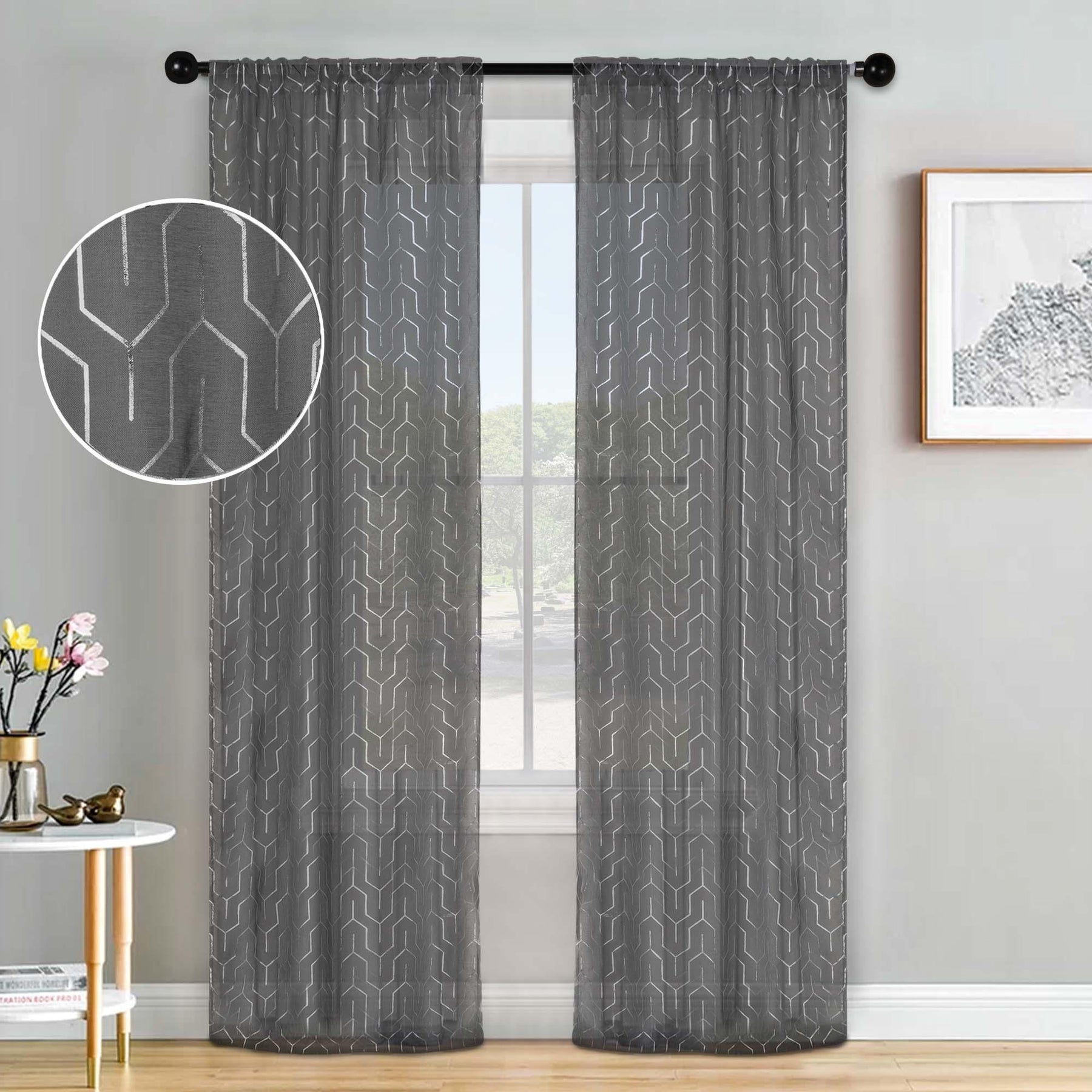 Cormac Printed Geometric Trellis Sheer Curtain Set of 2 Panels - Sheer Curtains by Superior