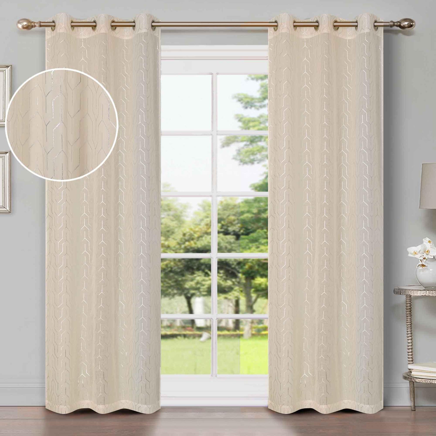 Cormac Printed Geometric Trellis Sheer Curtain Set of 2 Panels - Sheer Curtains by Superior