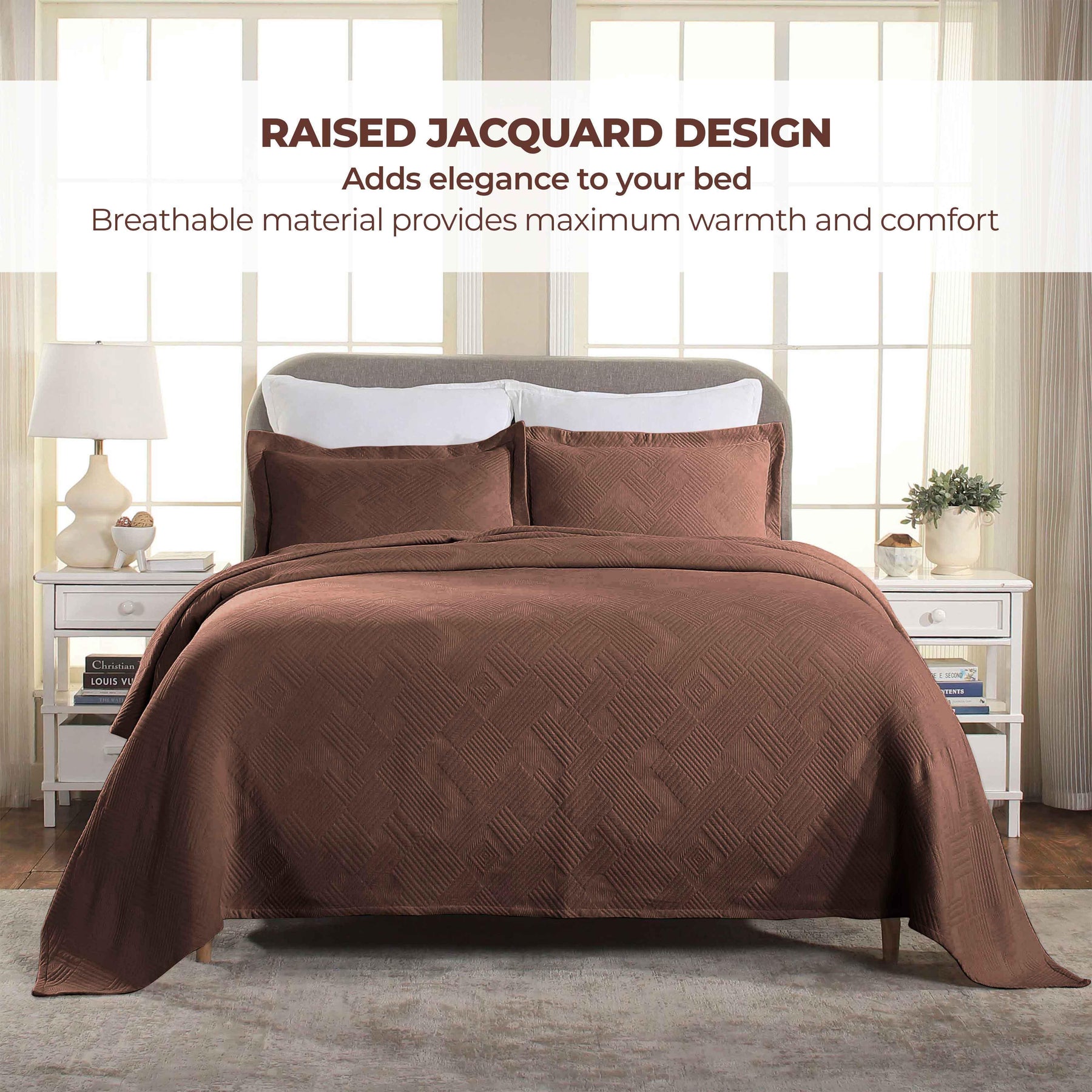 Cotton Jacquard Matelassé Scalloped Geometric Fret Bedspread Set - Bedspread by Superior