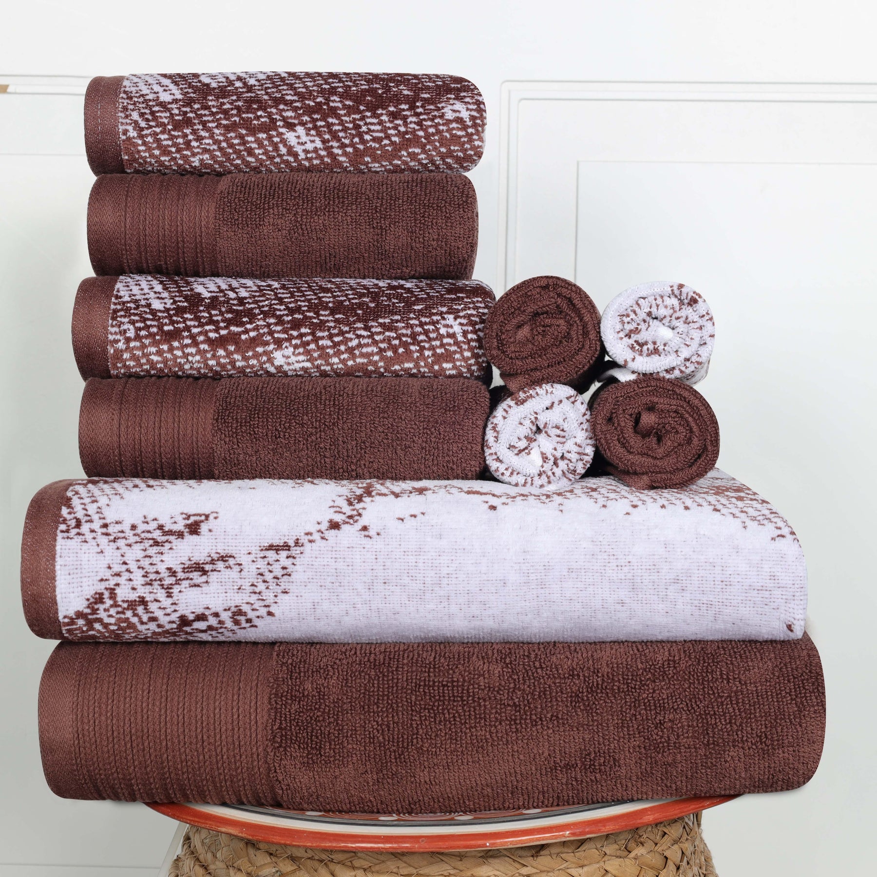 Cotton Marble and Solid Quick Dry 10 Piece Assorted Bathroom Towel Set - Towel Set by Superior