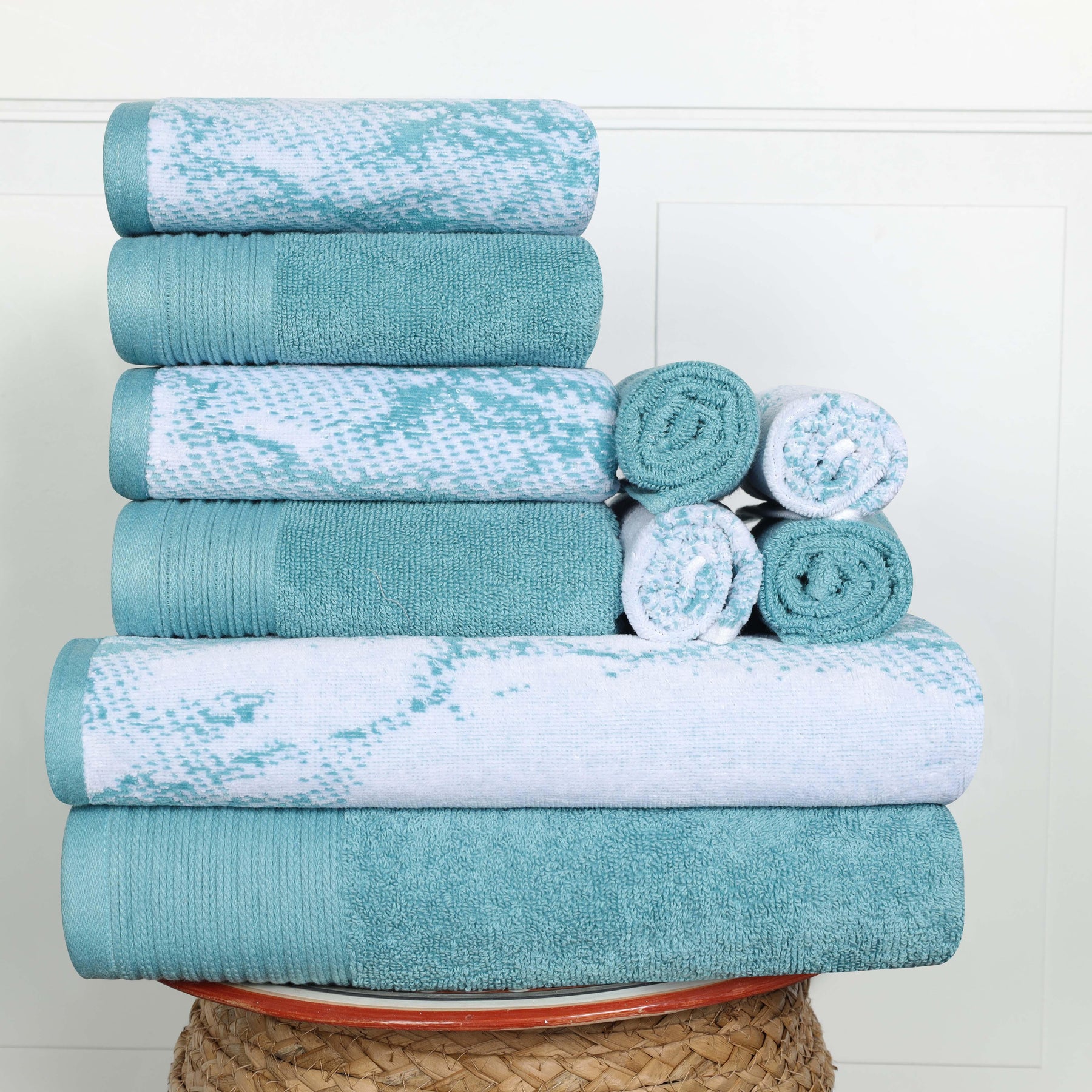 Cotton Marble and Solid Quick Dry 10 Piece Assorted Bathroom Towel Set - Towel Set by Superior