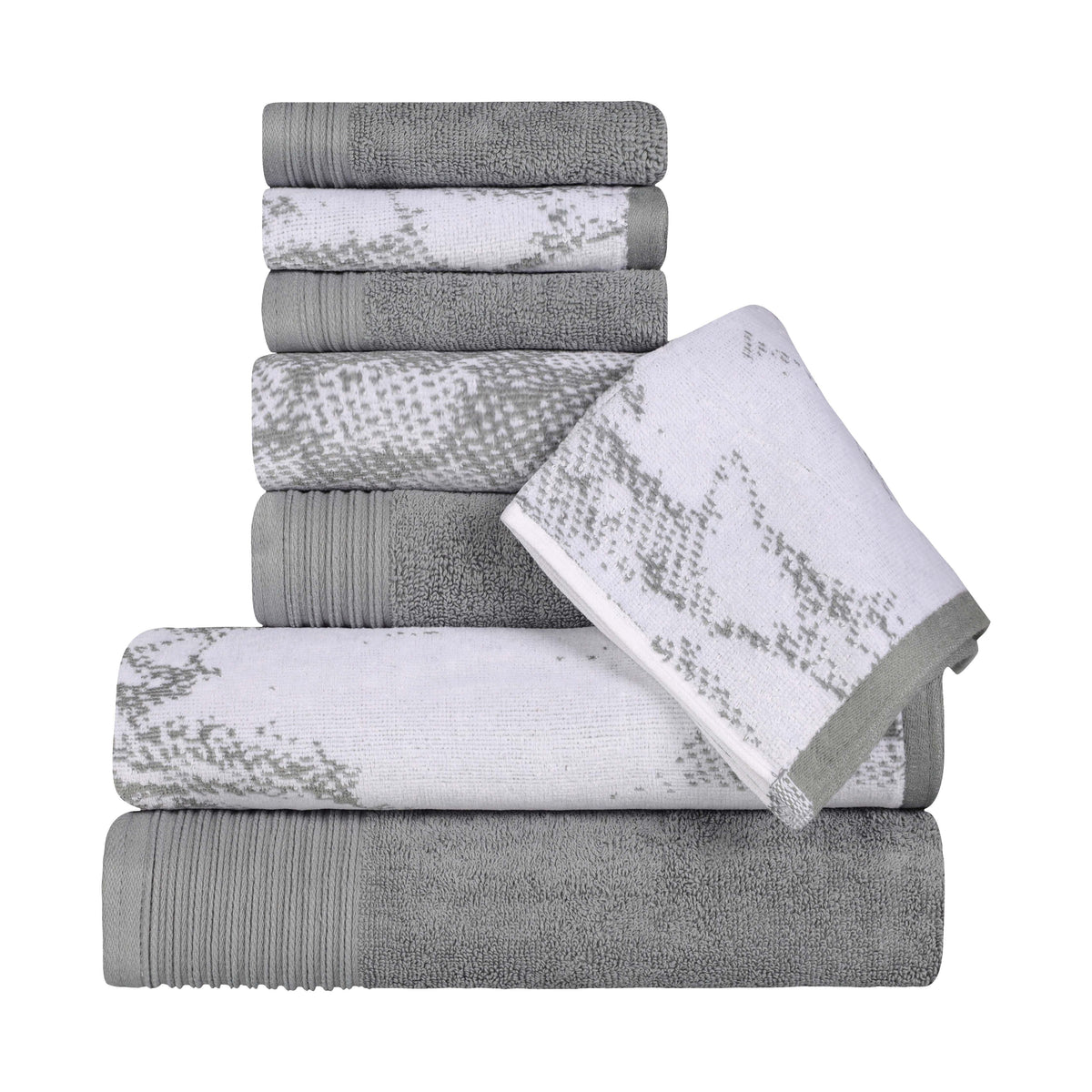 Cotton Marble and Solid Quick Dry 8 Piece Assorted Bathroom Towel Set - Towel Set by Superior