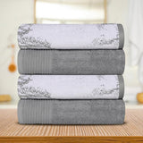 Cotton Marble Solid Jacquard Border Bath Towels Set of 4 - Bath Towel by Superior