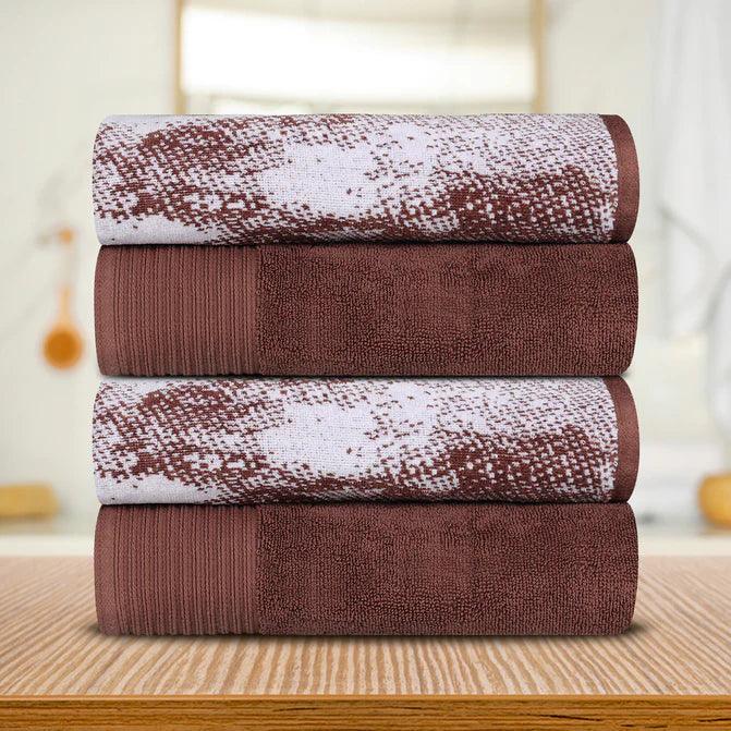 Cotton Marble Solid Jacquard Border Bath Towels Set of 4 - Bath Towel by Superior