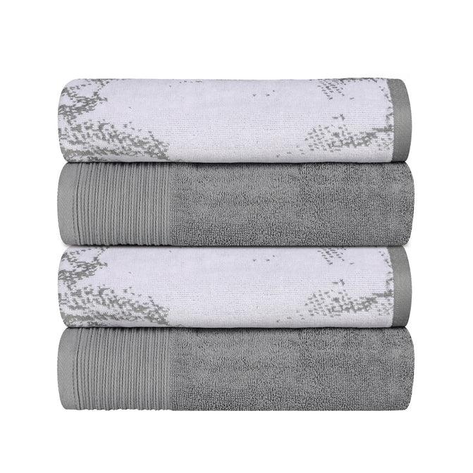 Cotton Marble Solid Jacquard Border Bath Towels Set of 4 - Bath Towel by Superior