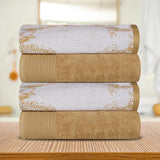 Cotton Marble Solid Jacquard Border Bath Towels Set of 4 - Bath Towel by Superior