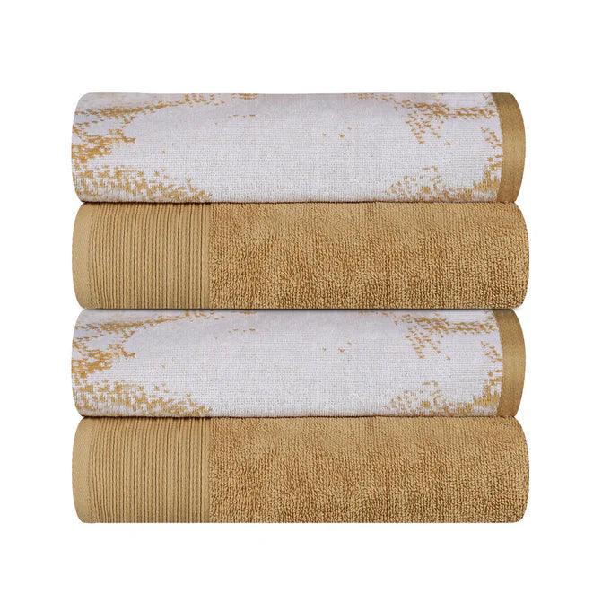 Cotton Marble Solid Jacquard Border Bath Towels Set of 4 - Bath Towel by Superior