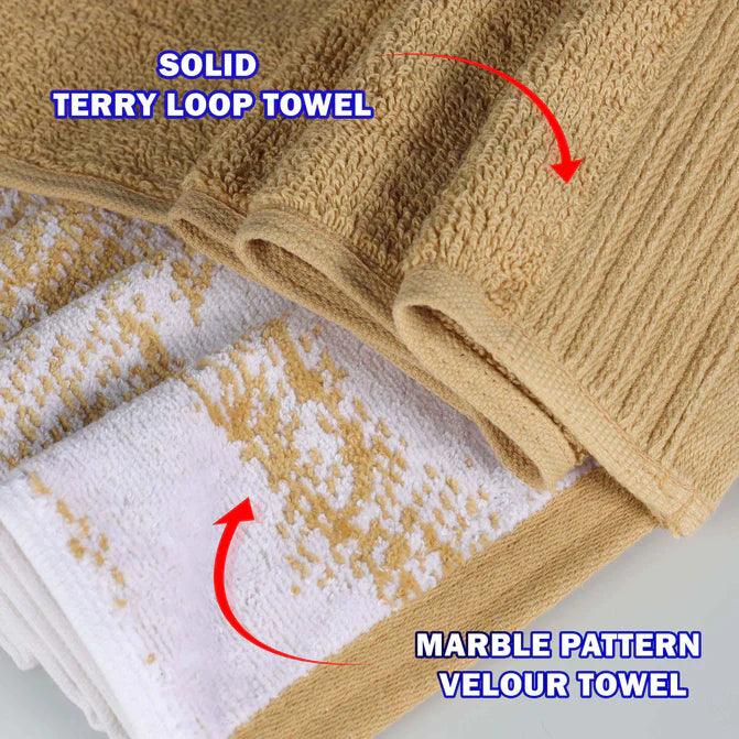 Cotton Marble Solid Jacquard Border Bath Towels Set of 4 - Bath Towel by Superior