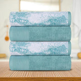 Cotton Marble Solid Jacquard Border Bath Towels Set of 4 - Bath Towel by Superior