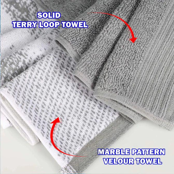 Cotton Marble Solid Jacquard Border Bath Towels Set of 4 - Bath Towel by Superior