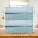 Cotton Marble Solid Jacquard Border Bath Towels Set of 4 - Bath Towel by Superior