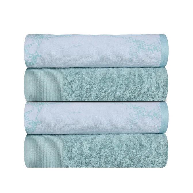 Cotton Marble Solid Jacquard Border Bath Towels Set of 4 - Bath Towel by Superior