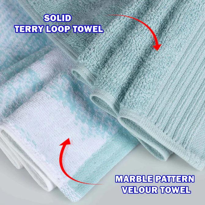 Cotton Marble Solid Jacquard Border Bath Towels Set of 4 - Bath Towel by Superior