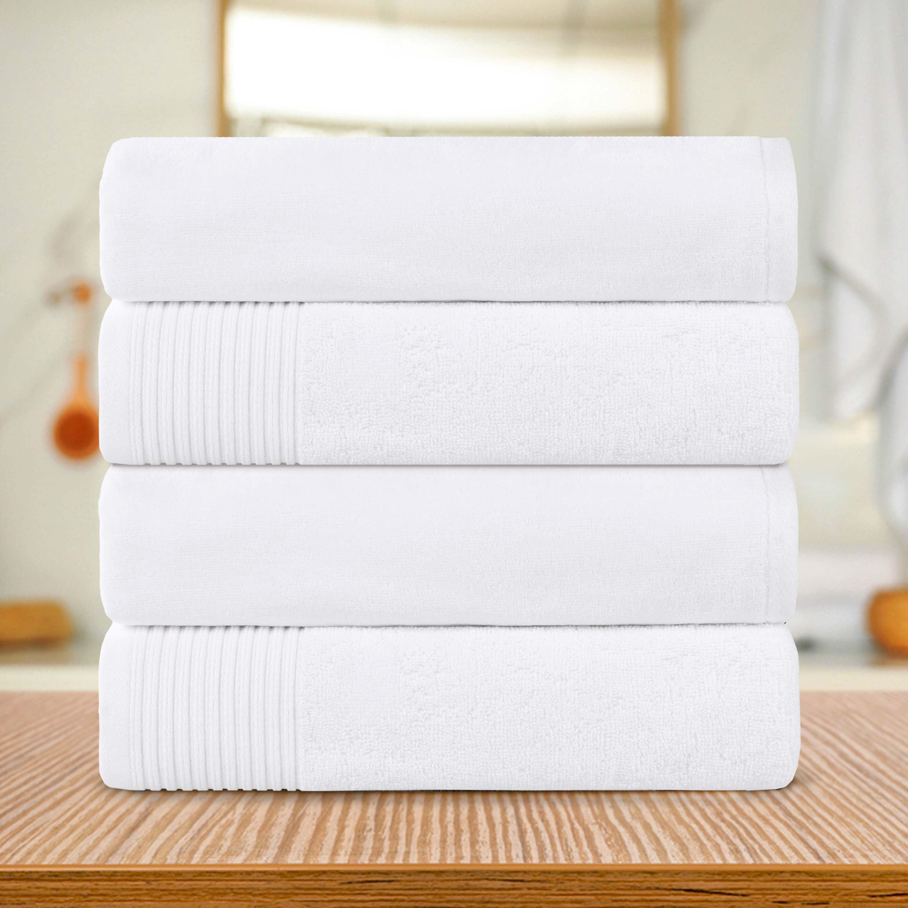 Cotton Marble Solid Jacquard Border Bath Towels Set of 4 - Bath Towel by Superior