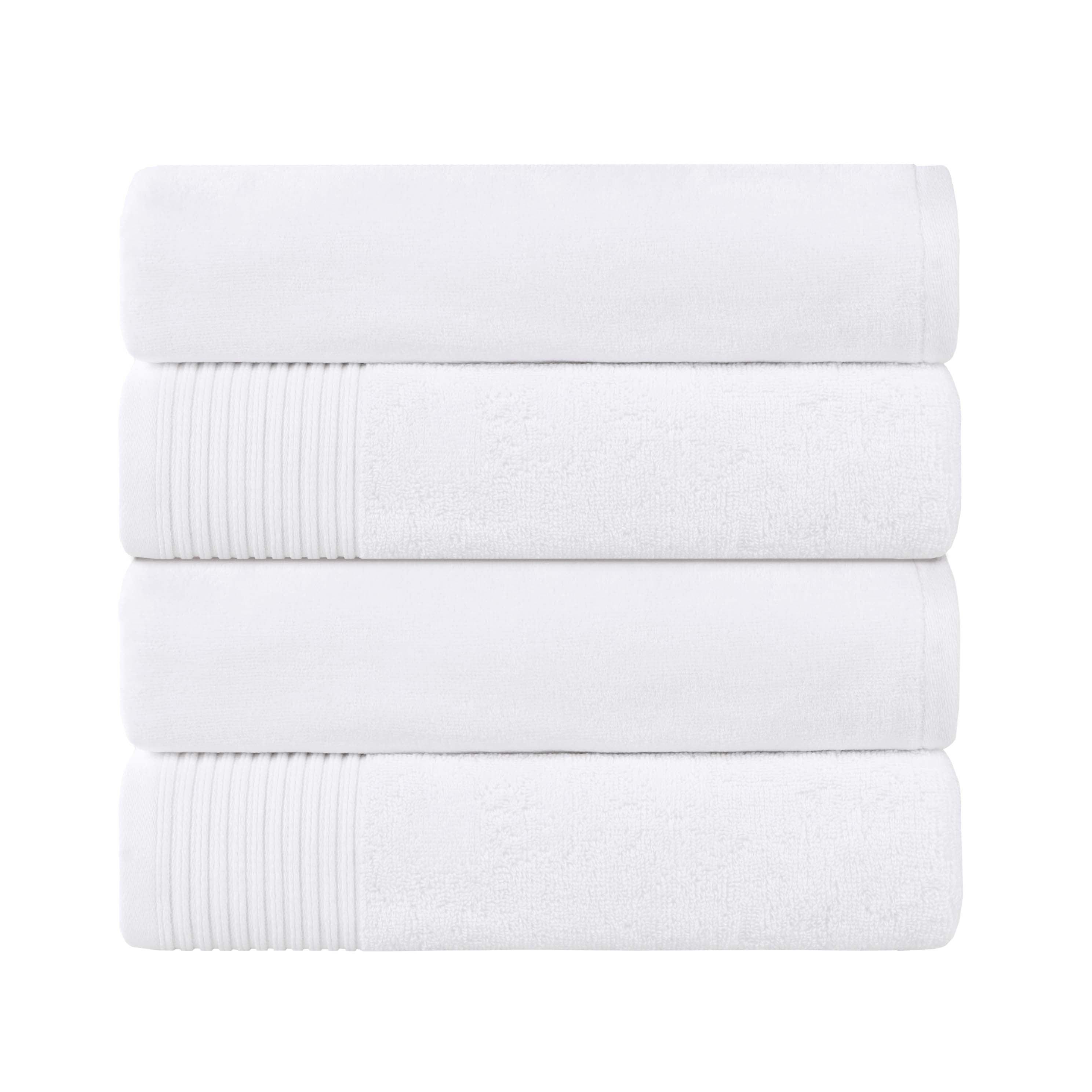 Cotton Marble Solid Jacquard Border Bath Towels Set of 4 - Bath Towel by Superior