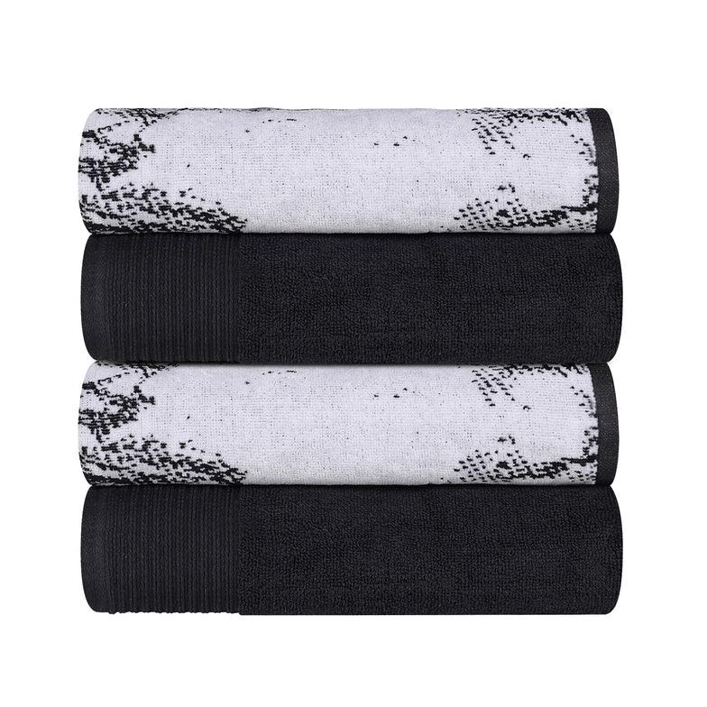 Cotton Marble Solid Jacquard Border Bath Towels Set of 4 - Bath Towel by Superior