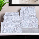 Cotton Modern Geometric Jacquard Plush Absorbent 12 Piece Towel Set - Towel Set by Superior