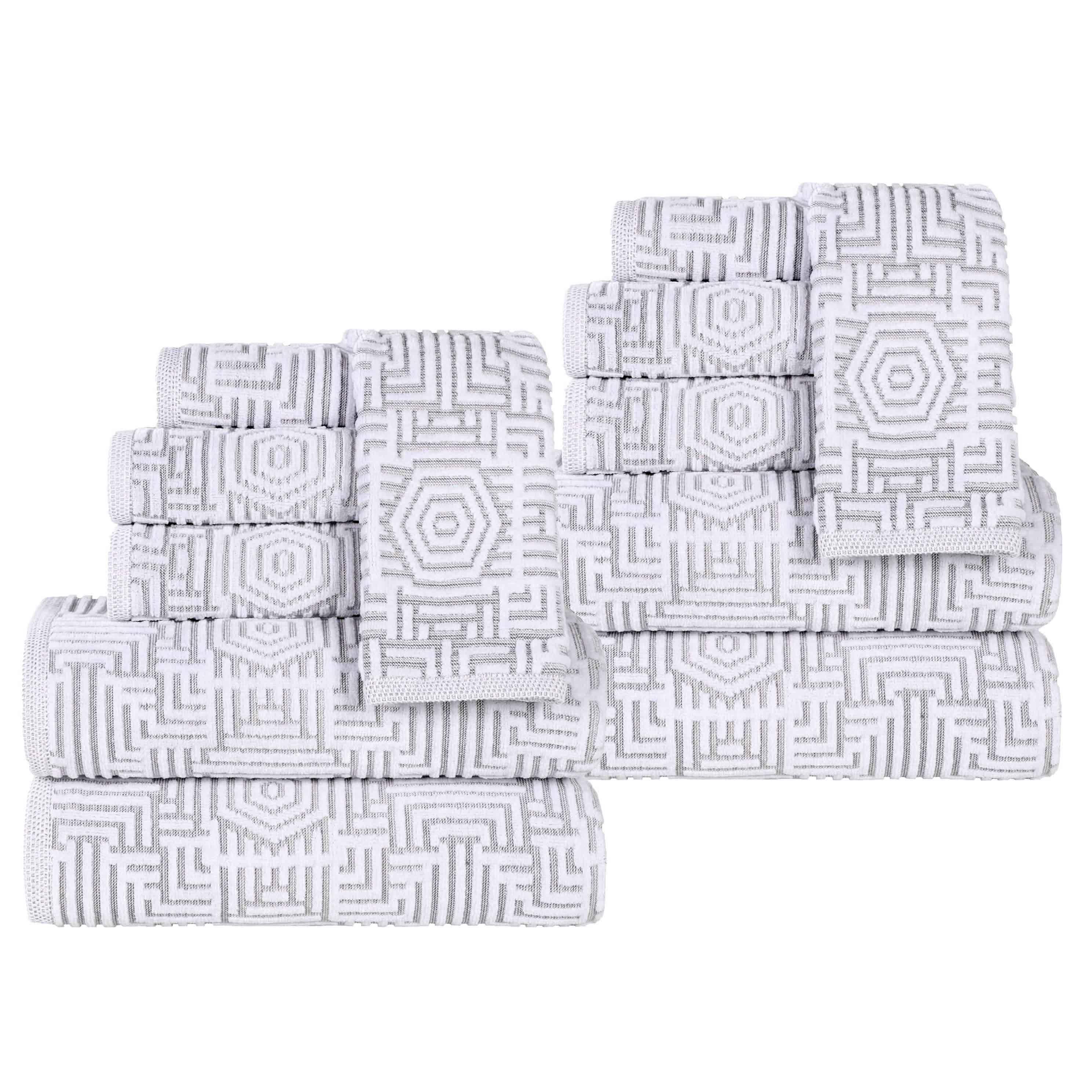 Cotton Modern Geometric Jacquard Plush Absorbent 12 Piece Towel Set - Towel Set by Superior