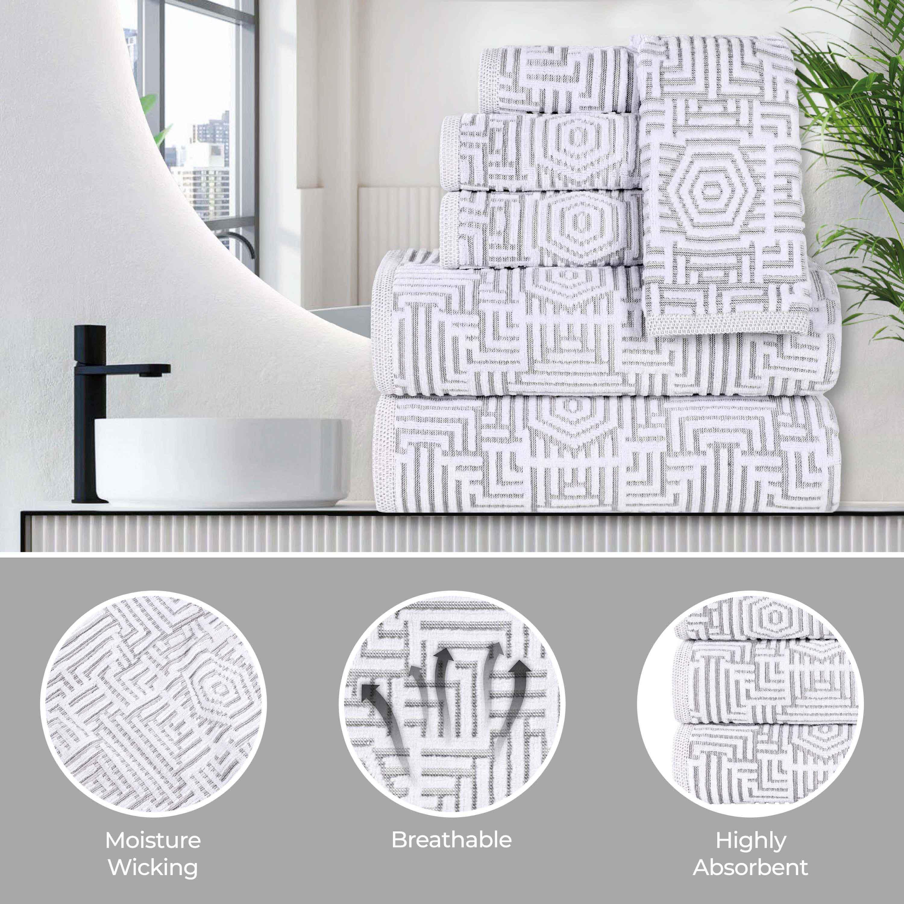 Cotton Modern Geometric Jacquard Plush Absorbent 12 Piece Towel Set - Towel Set by Superior