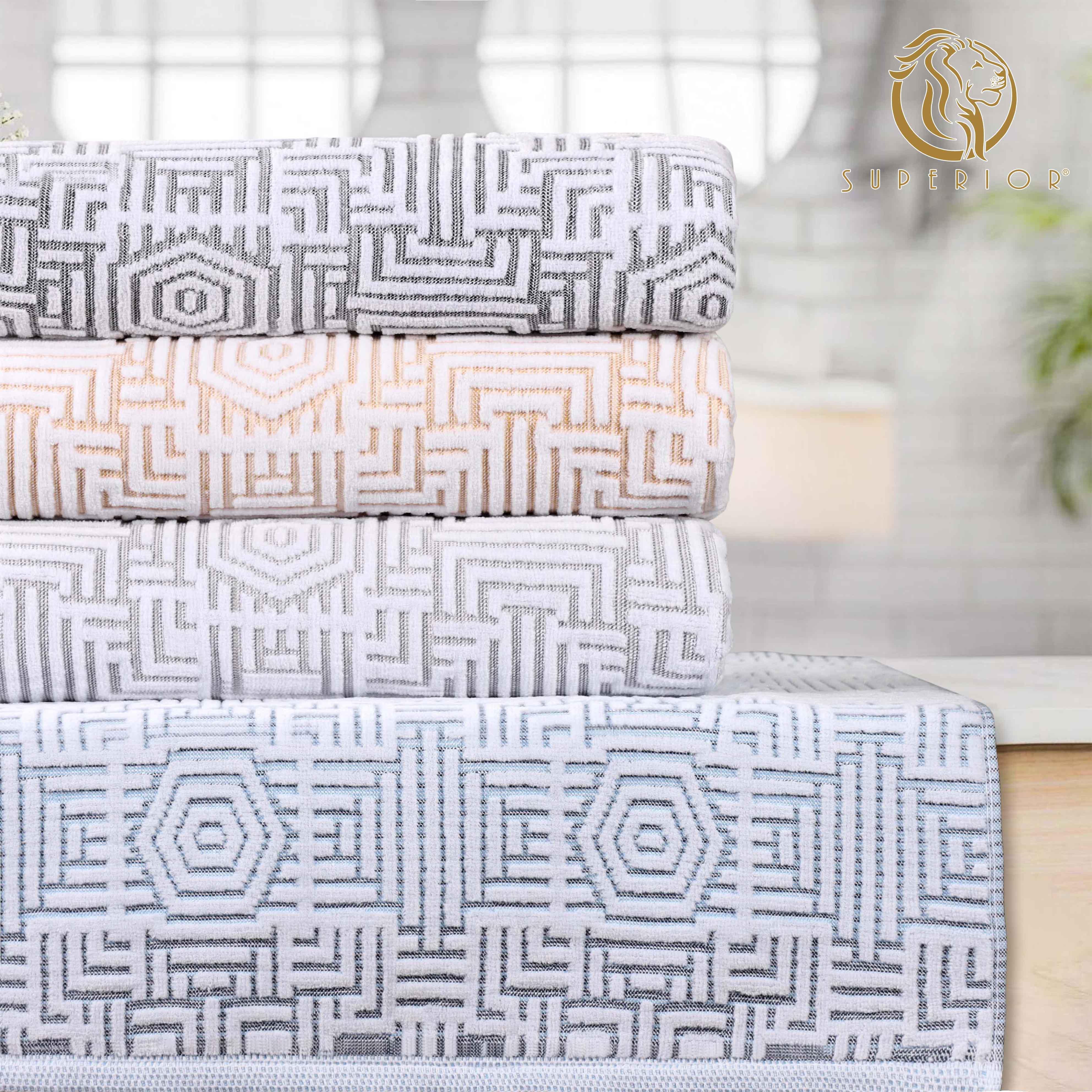 Cotton Modern Geometric Jacquard Plush Absorbent 12 Piece Towel Set - Towel Set by Superior