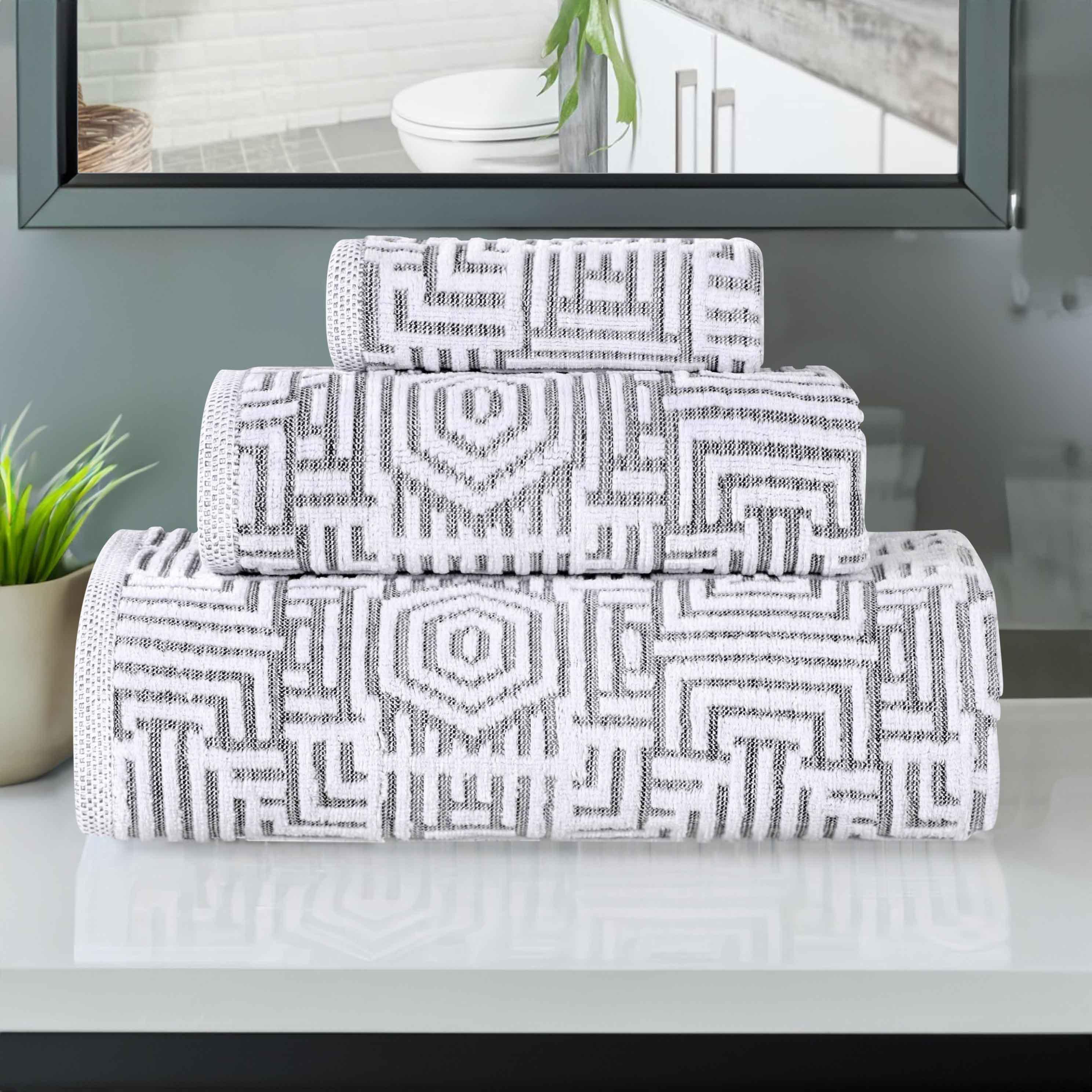 Cotton Modern Geometric Jacquard Plush Absorbent 3-Piece Towel Set - Towel Set by Superior