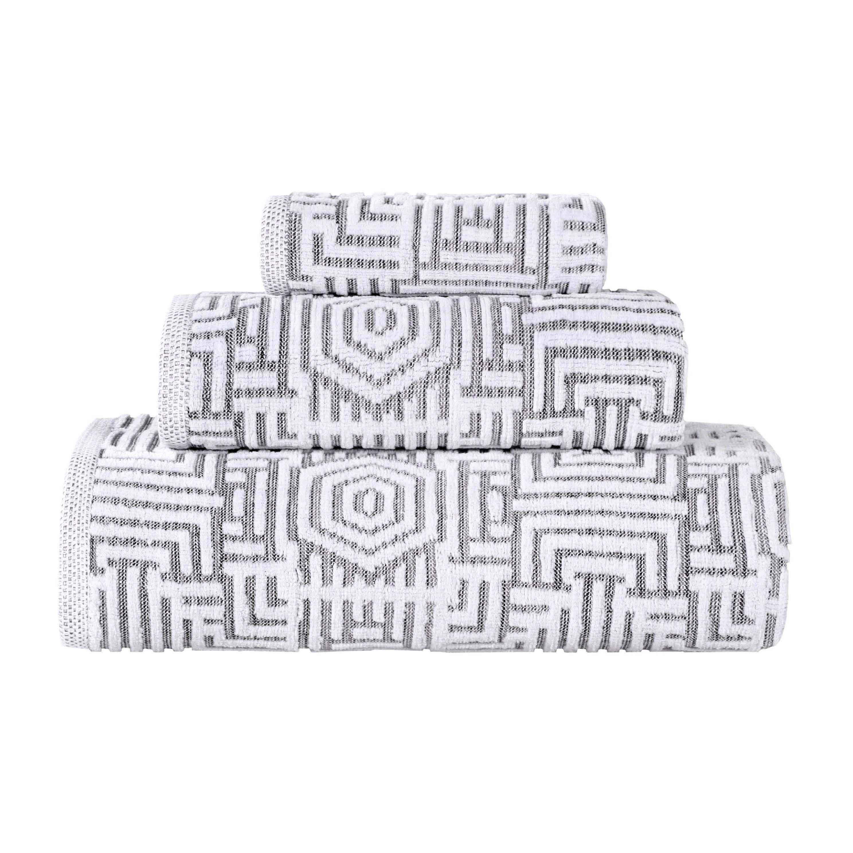 Cotton Modern Geometric Jacquard Plush Absorbent 3-Piece Towel Set - Towel Set by Superior