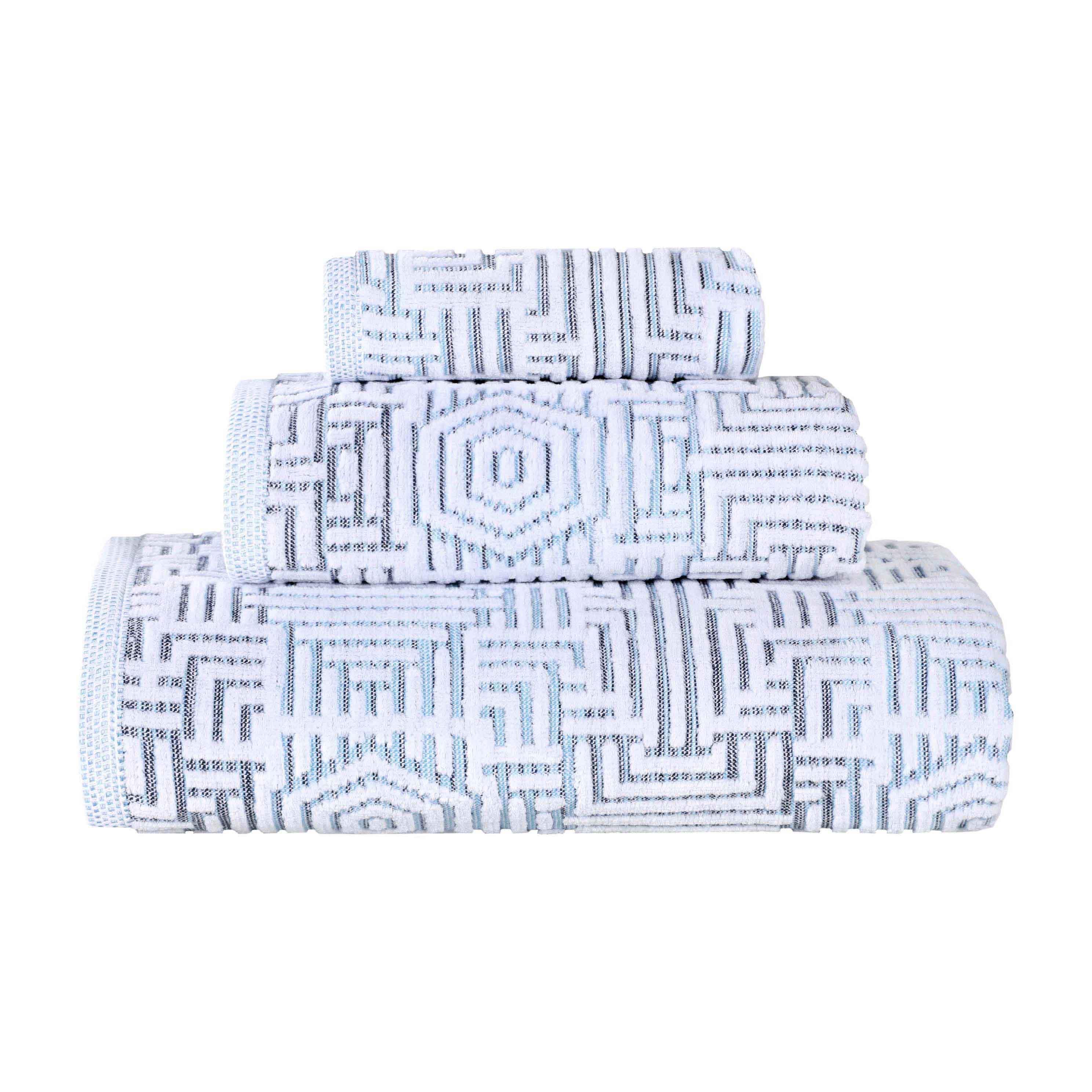 Cotton Modern Geometric Jacquard Plush Absorbent 3-Piece Towel Set - Towel Set by Superior