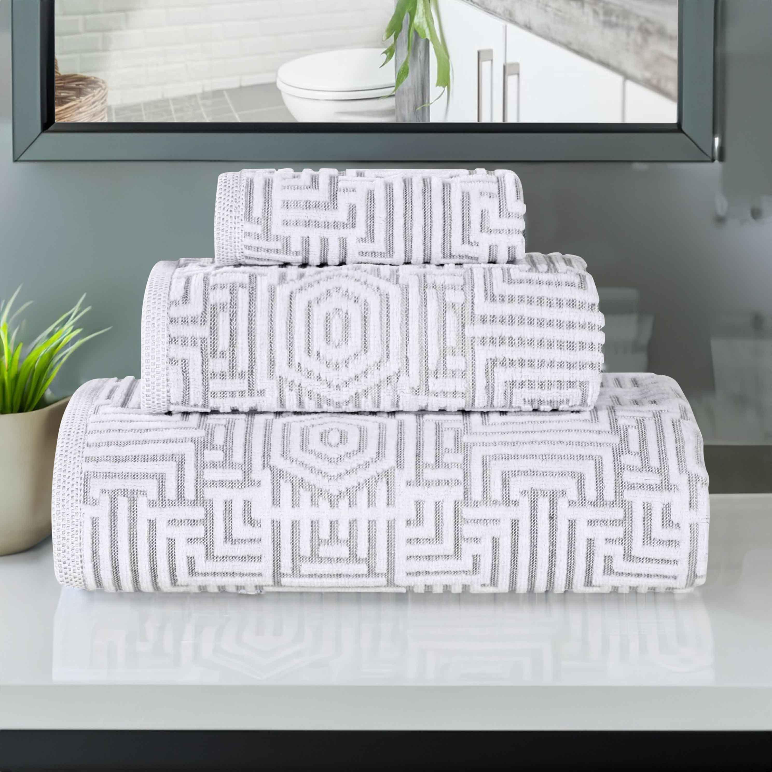 Cotton Modern Geometric Jacquard Plush Absorbent 3-Piece Towel Set - Towel Set by Superior