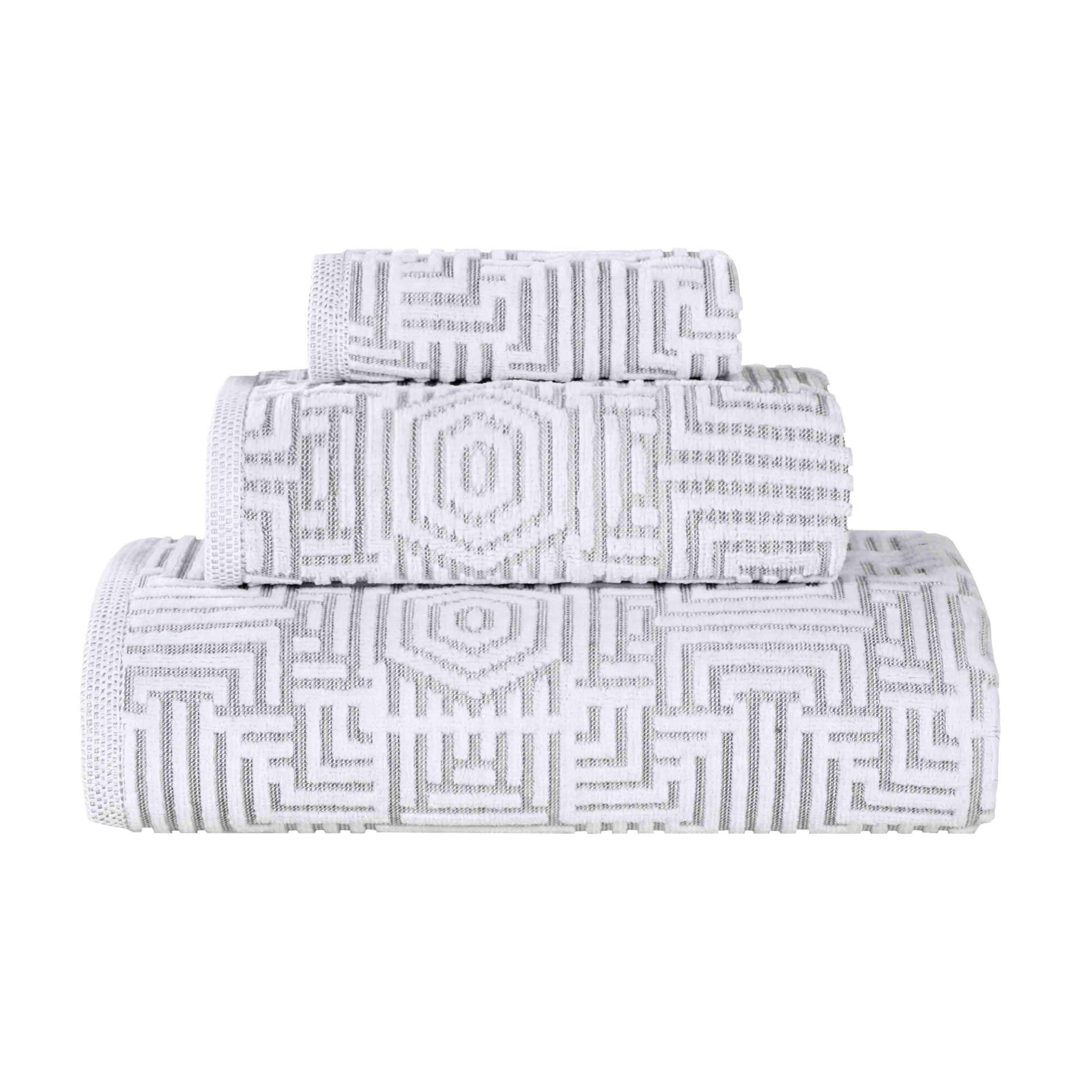 Cotton Modern Geometric Jacquard Plush Absorbent 3-Piece Towel Set - Towel Set by Superior