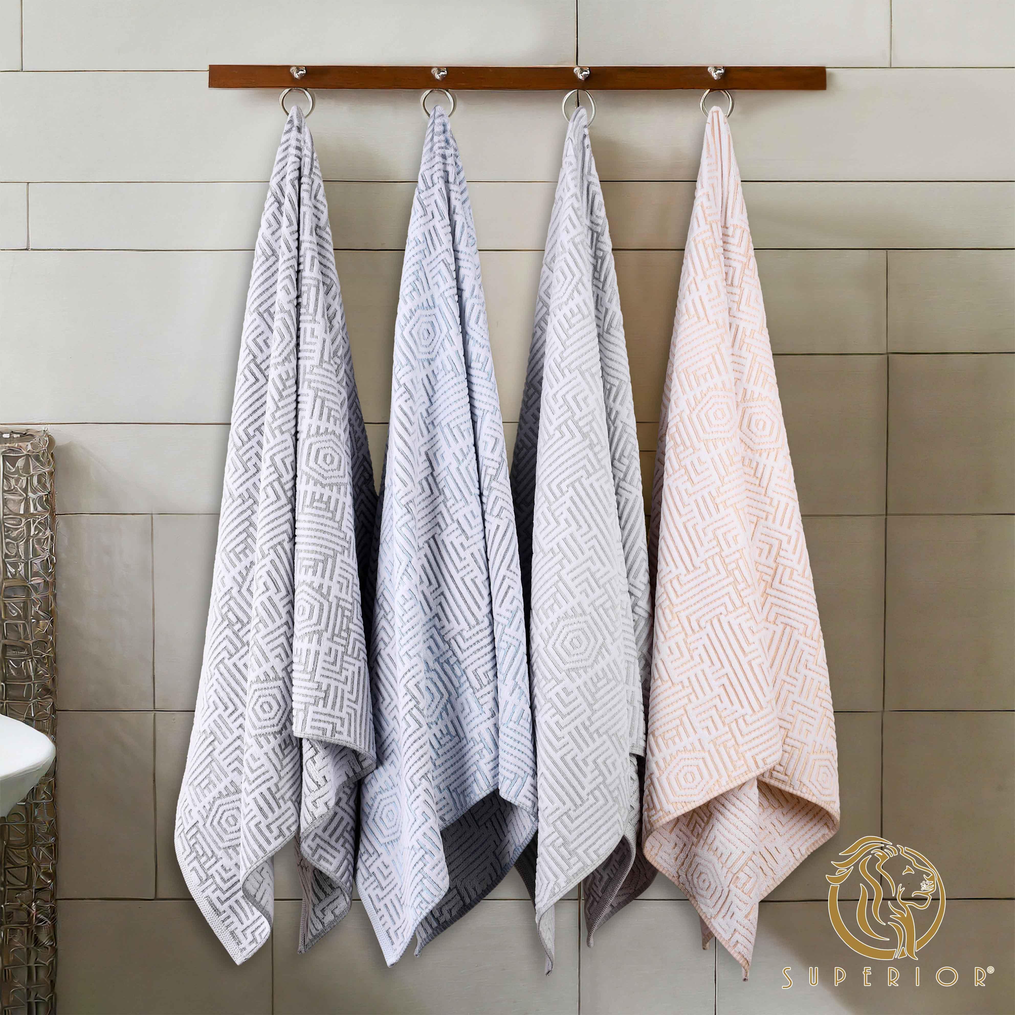 Cotton Modern Geometric Jacquard Plush Absorbent 3-Piece Towel Set - Towel Set by Superior