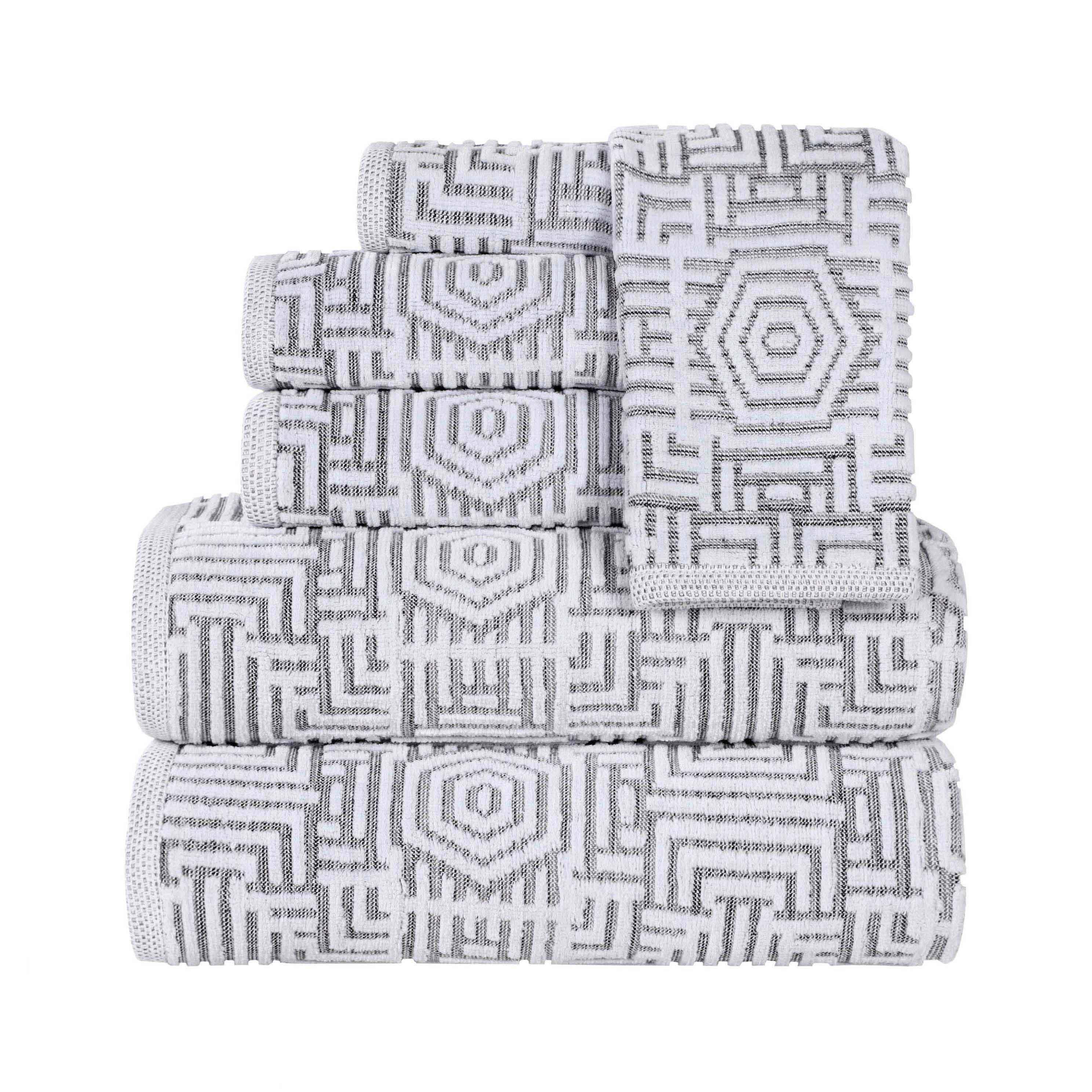 Cotton Modern Geometric Jacquard Plush Absorbent 6 Piece Towel Set - Towel Set by Superior