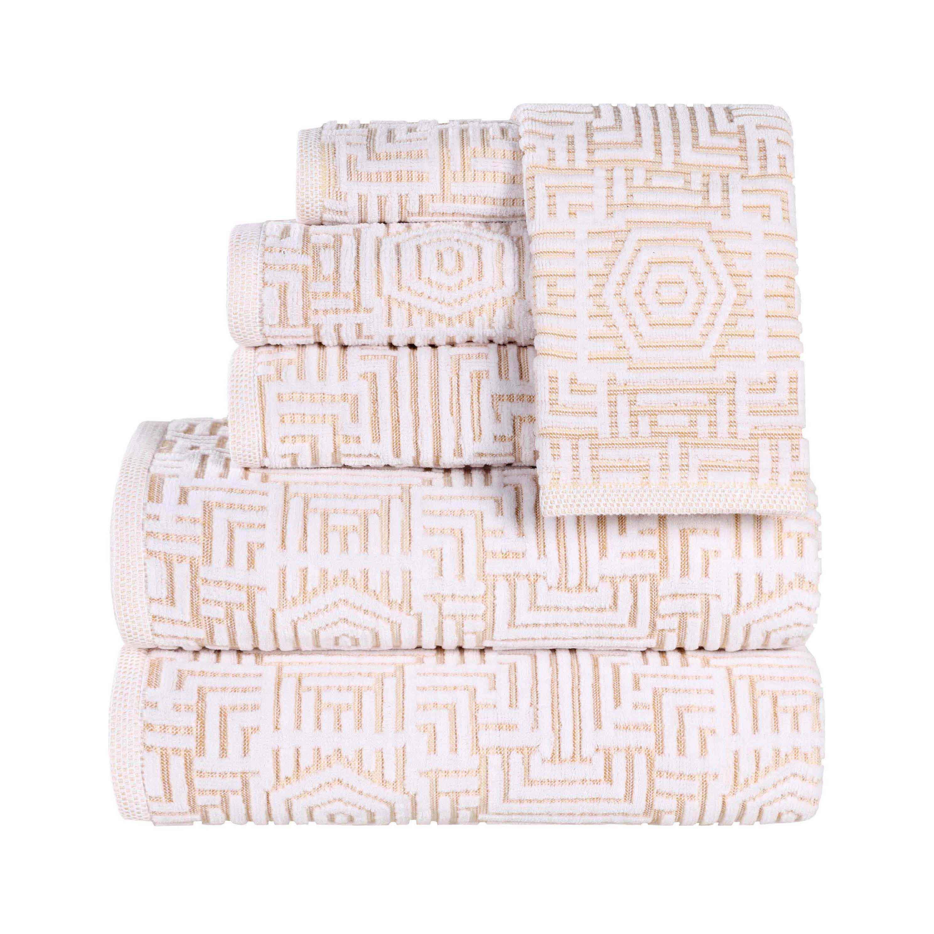 Cotton Modern Geometric Jacquard Plush Absorbent 6 Piece Towel Set - Towel Set by Superior