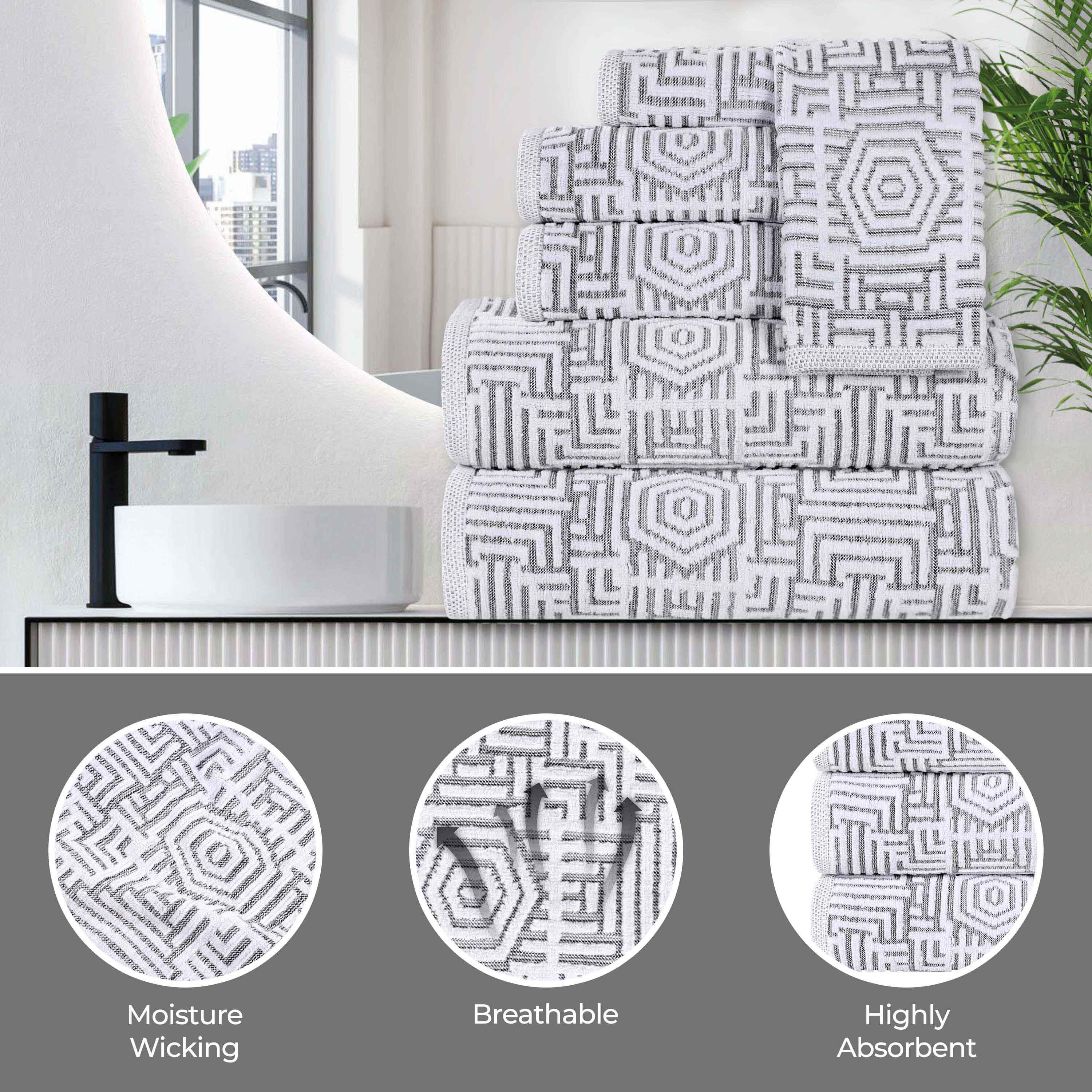 Cotton Modern Geometric Jacquard Plush Absorbent 6 Piece Towel Set - Towel Set by Superior