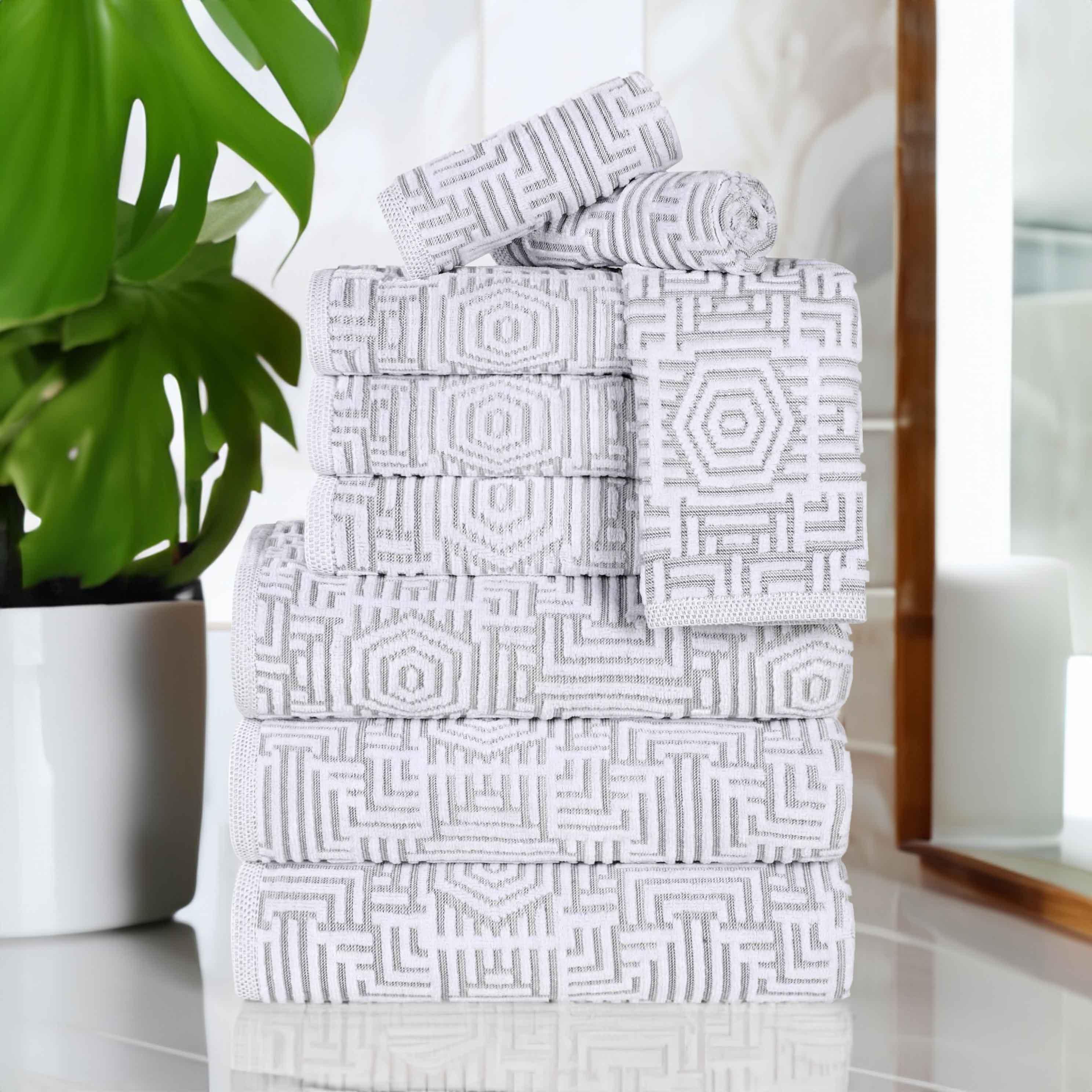 Cotton Modern Geometric Jacquard Plush Absorbent 9 Piece Towel Set - Towel Set by Superior