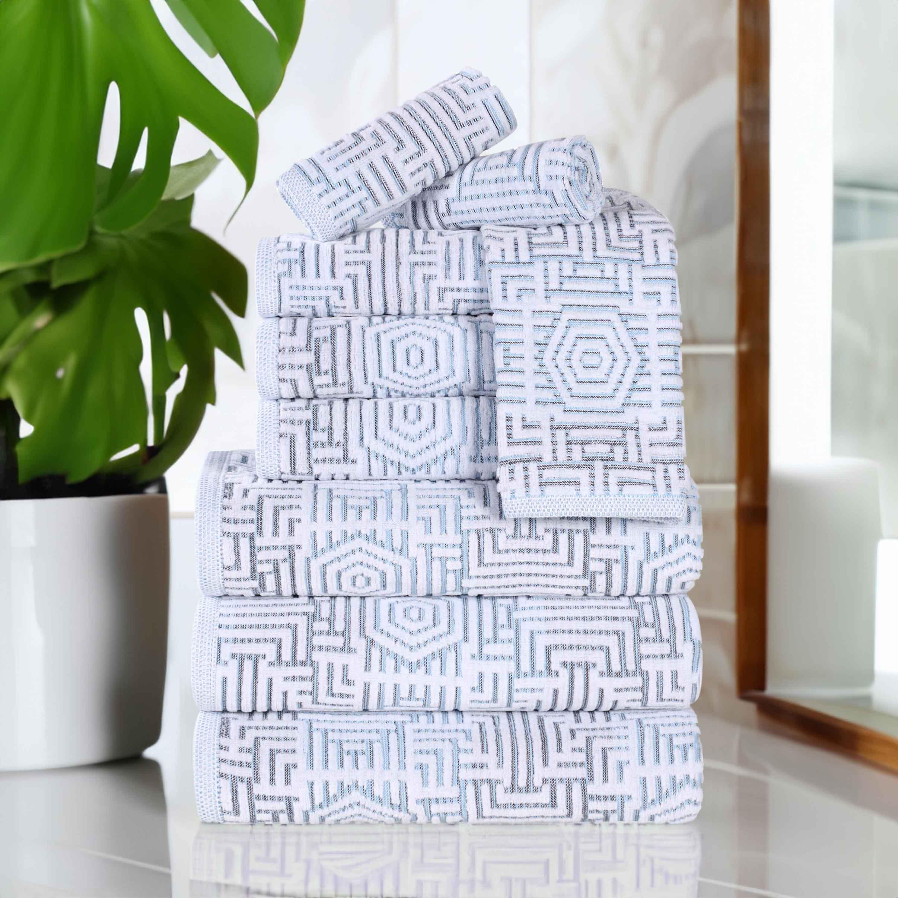 Cotton Modern Geometric Jacquard Plush Absorbent 9 Piece Towel Set - Towel Set by Superior