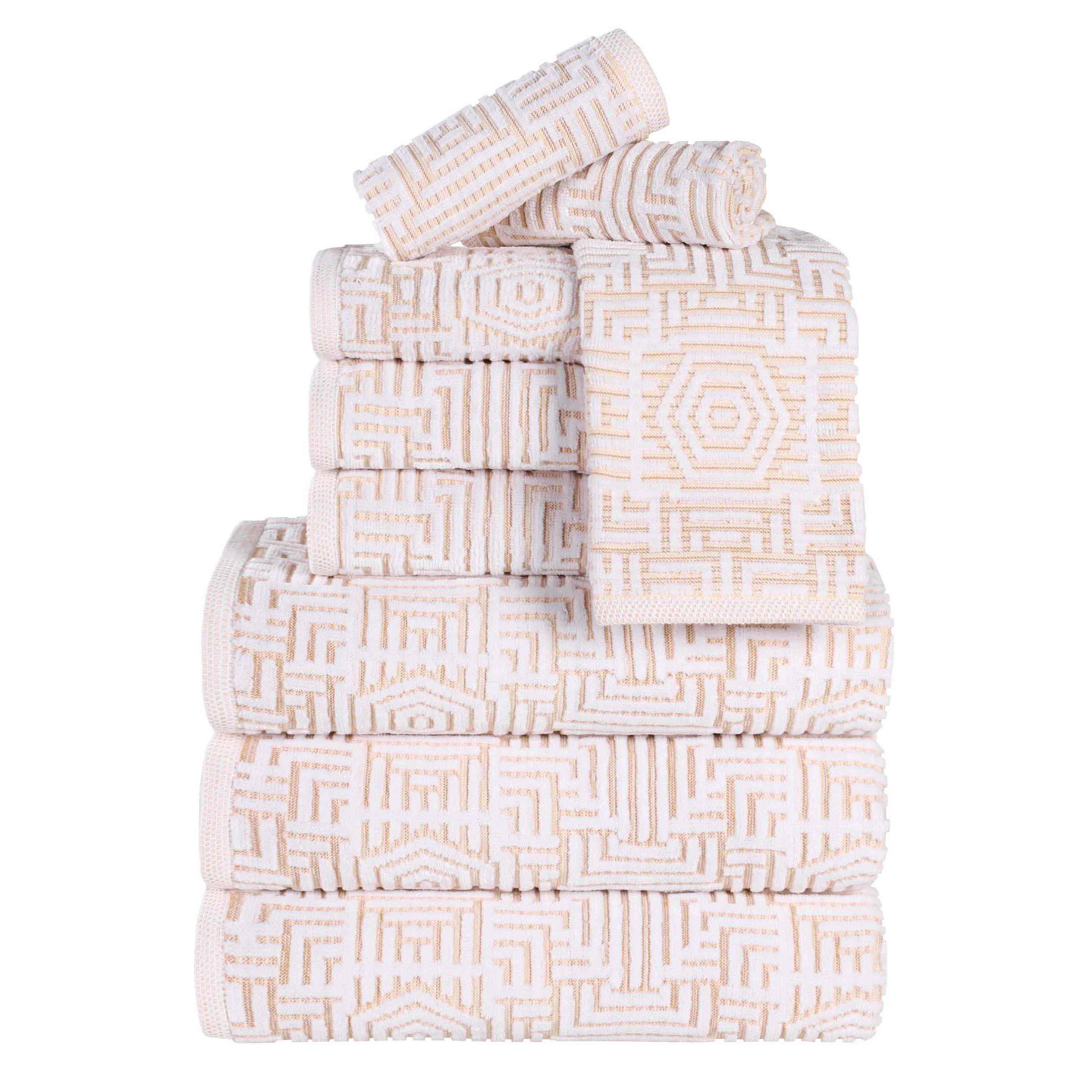 Cotton Modern Geometric Jacquard Plush Absorbent 9 Piece Towel Set - Towel Set by Superior