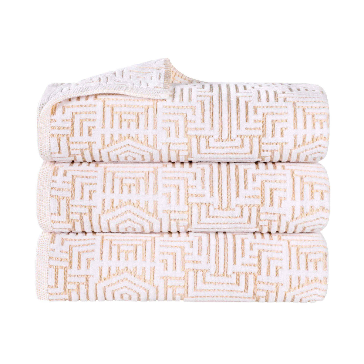 Cotton Modern Geometric Jacquard Plush Absorbent Bath Towel Set of 3 - Bath Towel by Superior