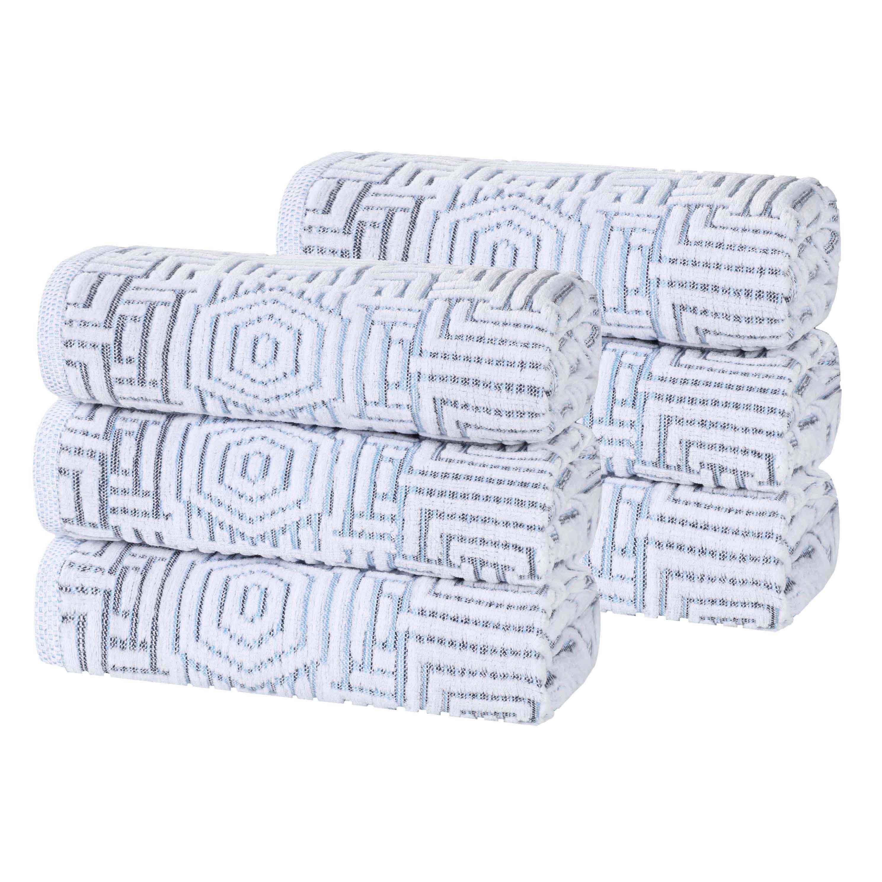 Cotton Modern Geometric Jacquard Plush Absorbent Hand Towel Set of 6 - Hand Towel by Superior