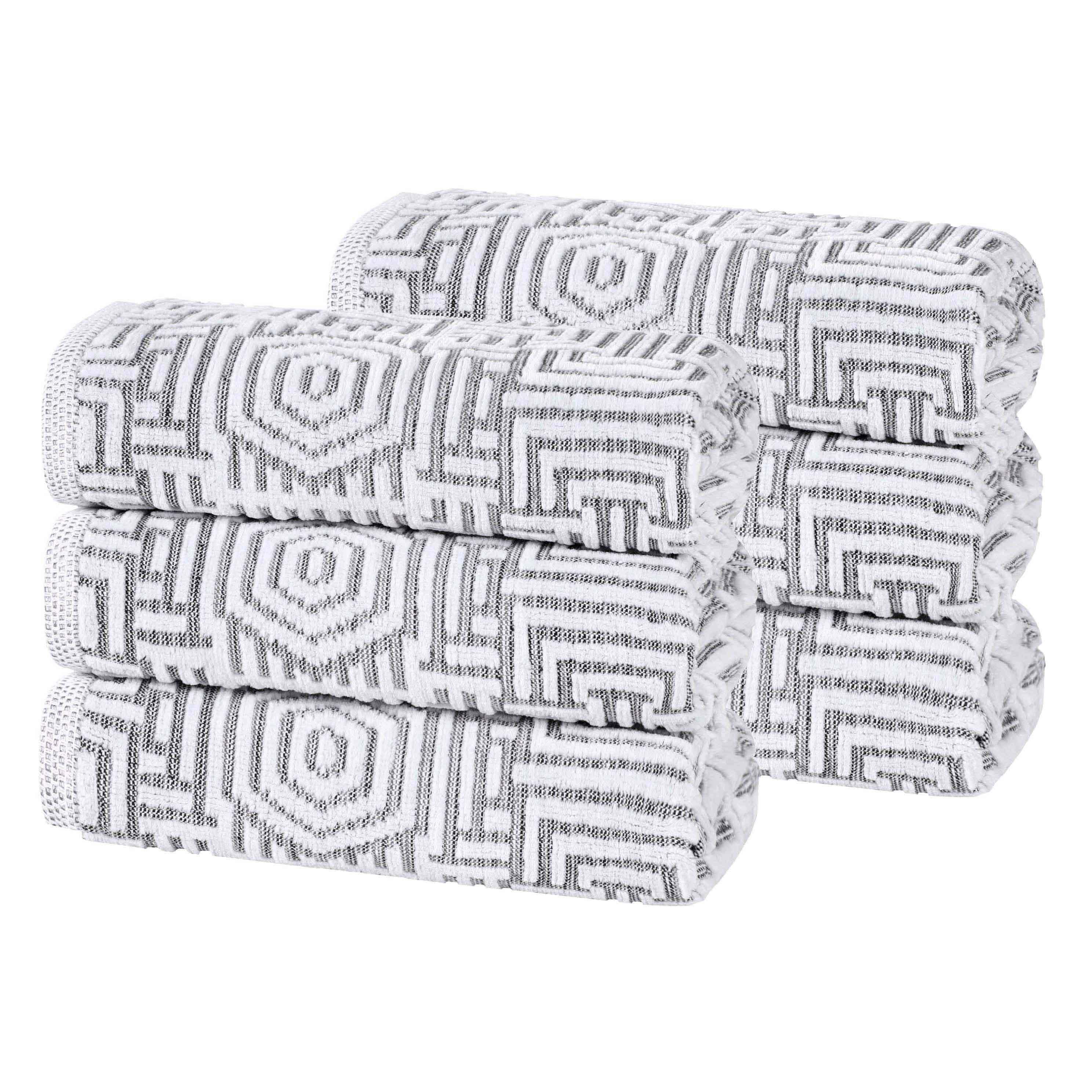 Cotton Modern Geometric Jacquard Plush Absorbent Hand Towel Set of 6 - Hand Towel by Superior