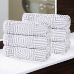 Cotton Modern Geometric Jacquard Plush Absorbent Hand Towel Set of 6 - Hand Towel by Superior