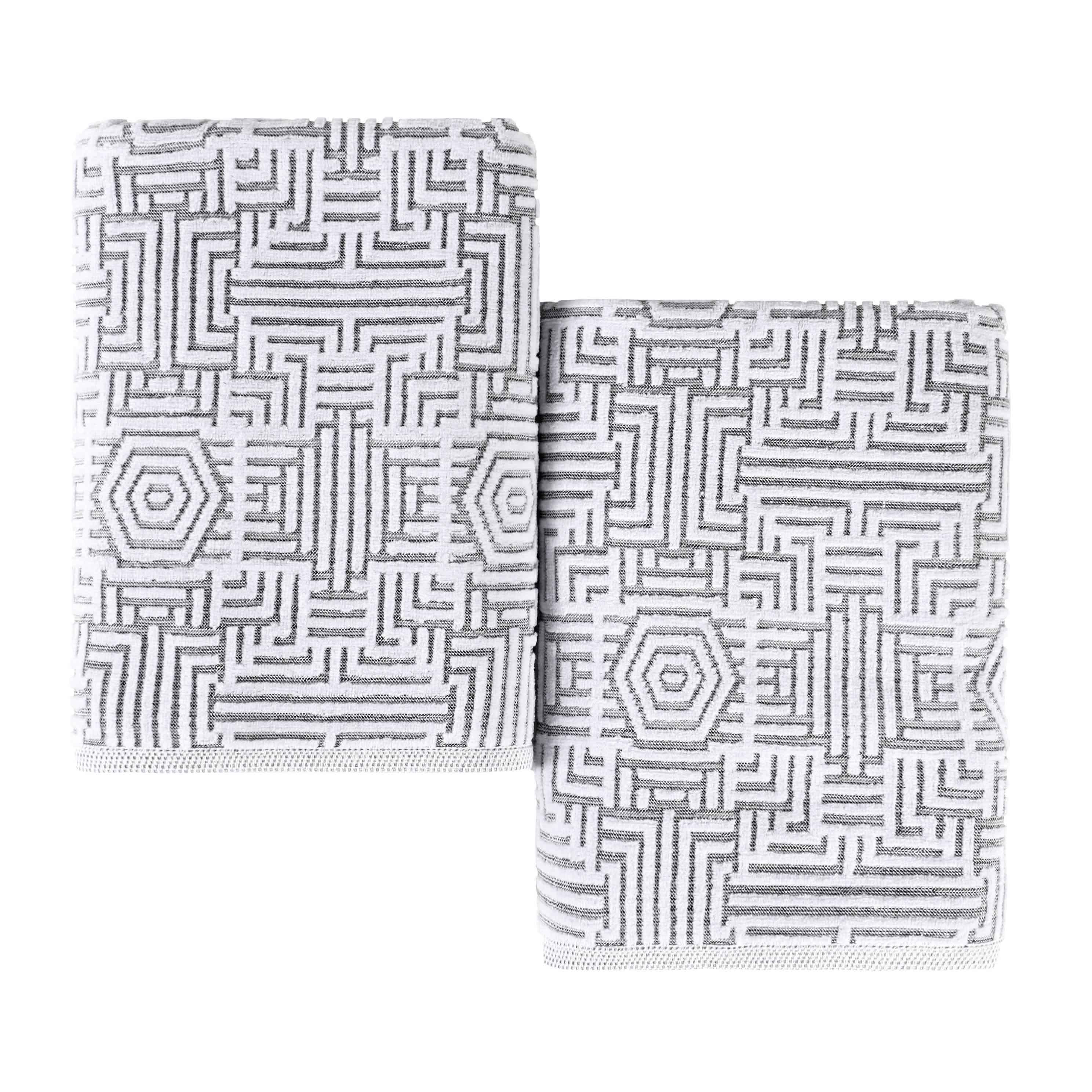 Cotton Modern Geometric Jacquard Plush Bath Sheet Set of 2 - Bath Sheet by Superior