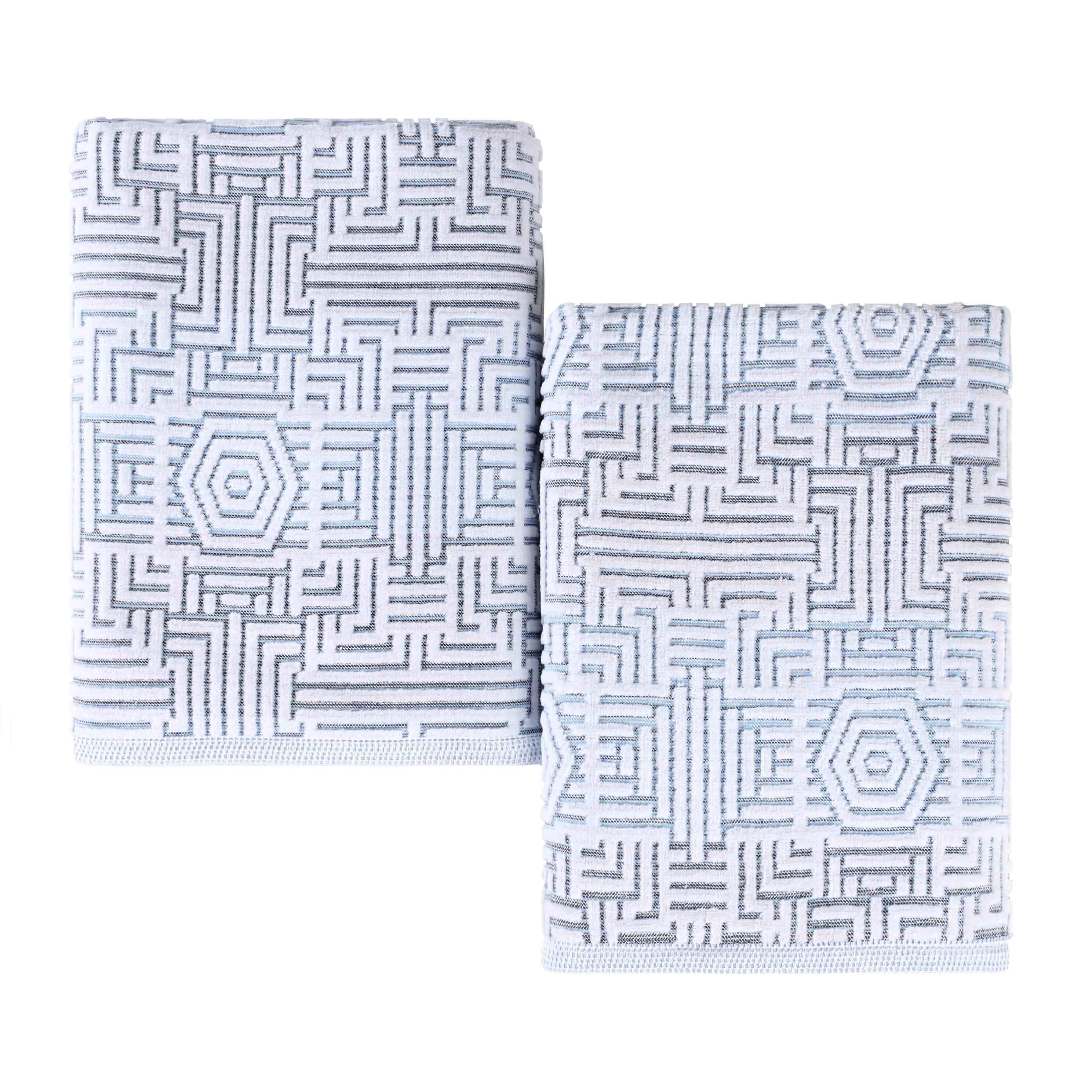 Cotton Modern Geometric Jacquard Plush Bath Sheet Set of 2 - Bath Sheet by Superior