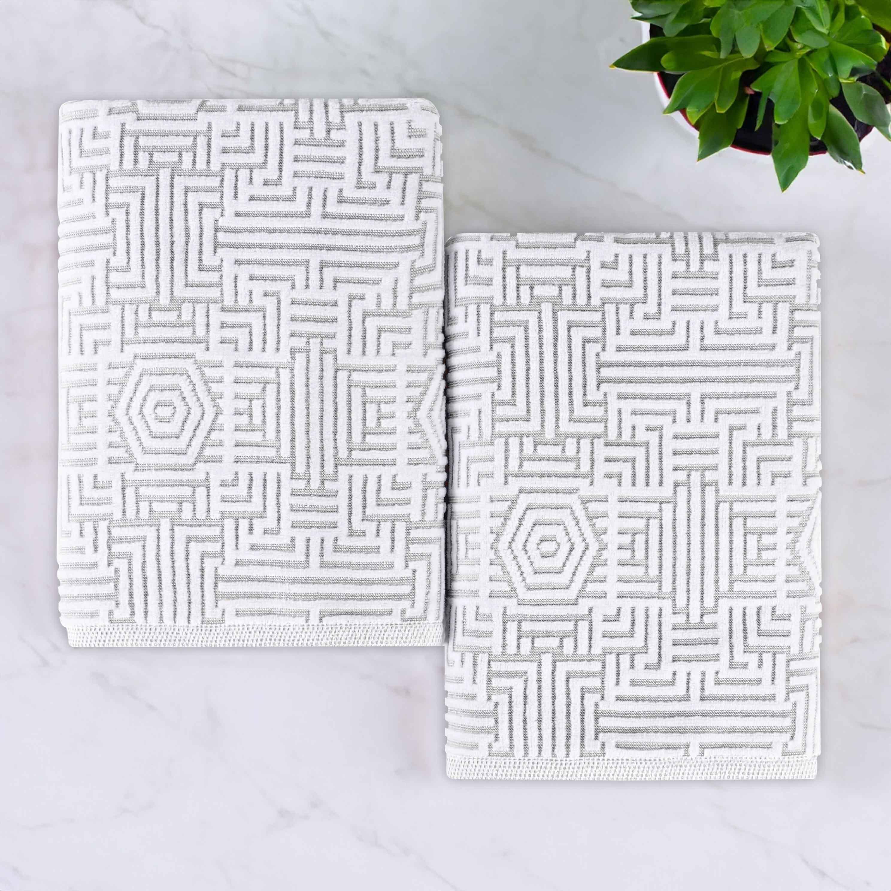 Cotton Modern Geometric Jacquard Plush Bath Sheet Set of 2 - Bath Sheet by Superior