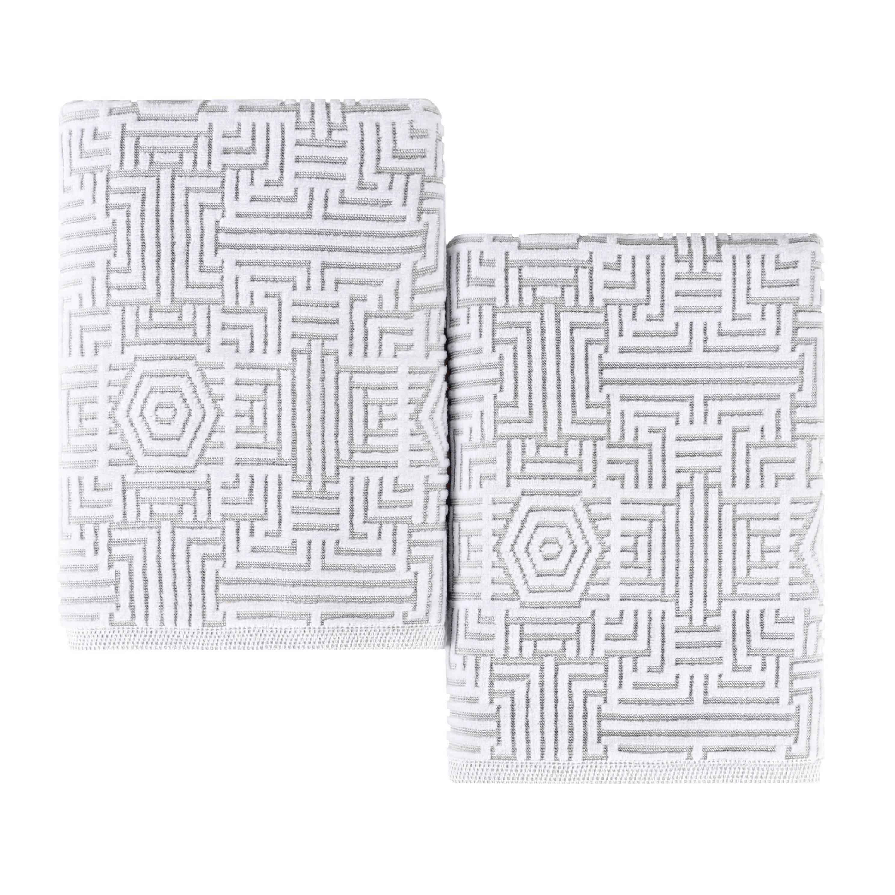 Cotton Modern Geometric Jacquard Plush Bath Sheet Set of 2 - Bath Sheet by Superior