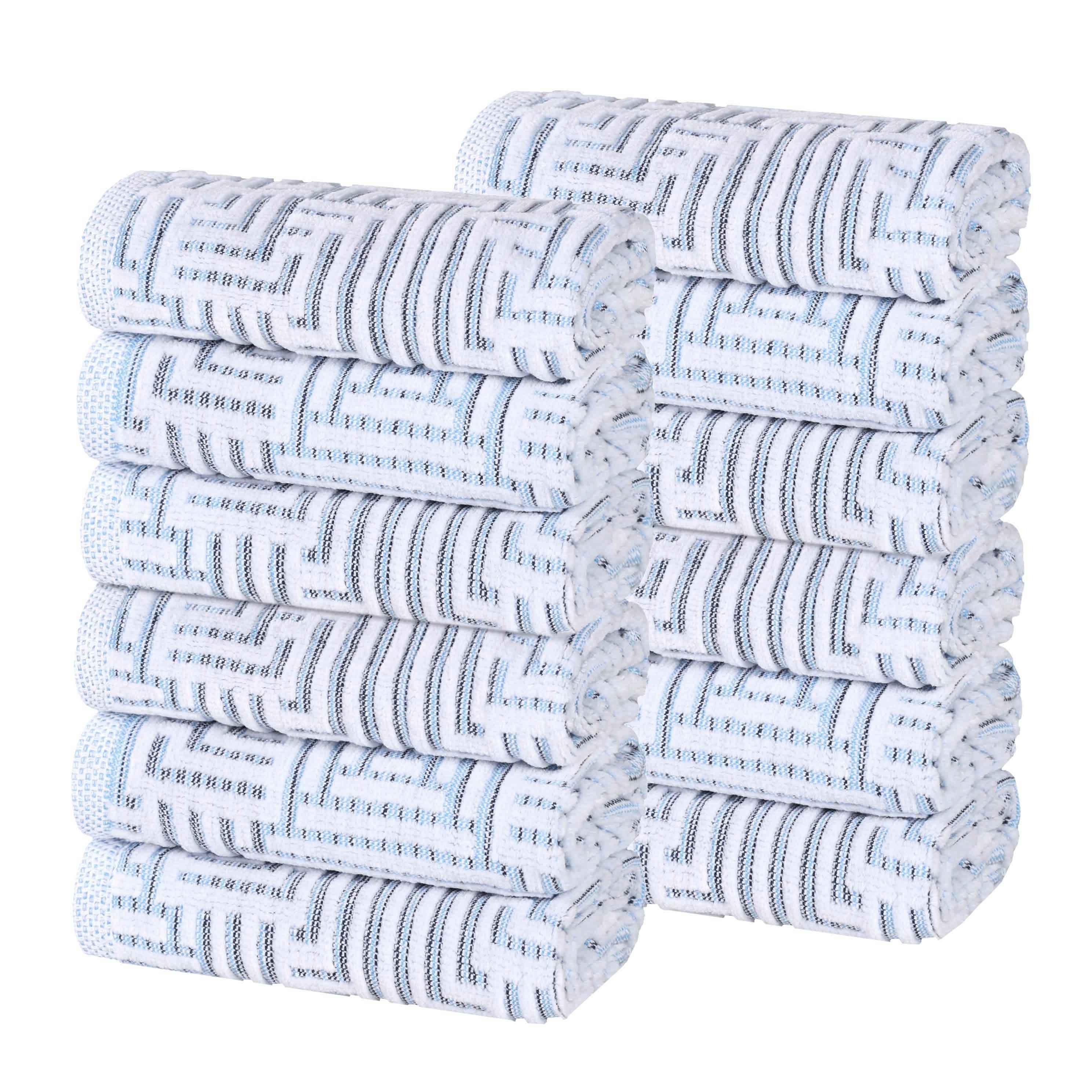 Cotton Modern Geometric Jacquard Plush Face Towel Washcloth Set of 12 - Face Towel by Superior