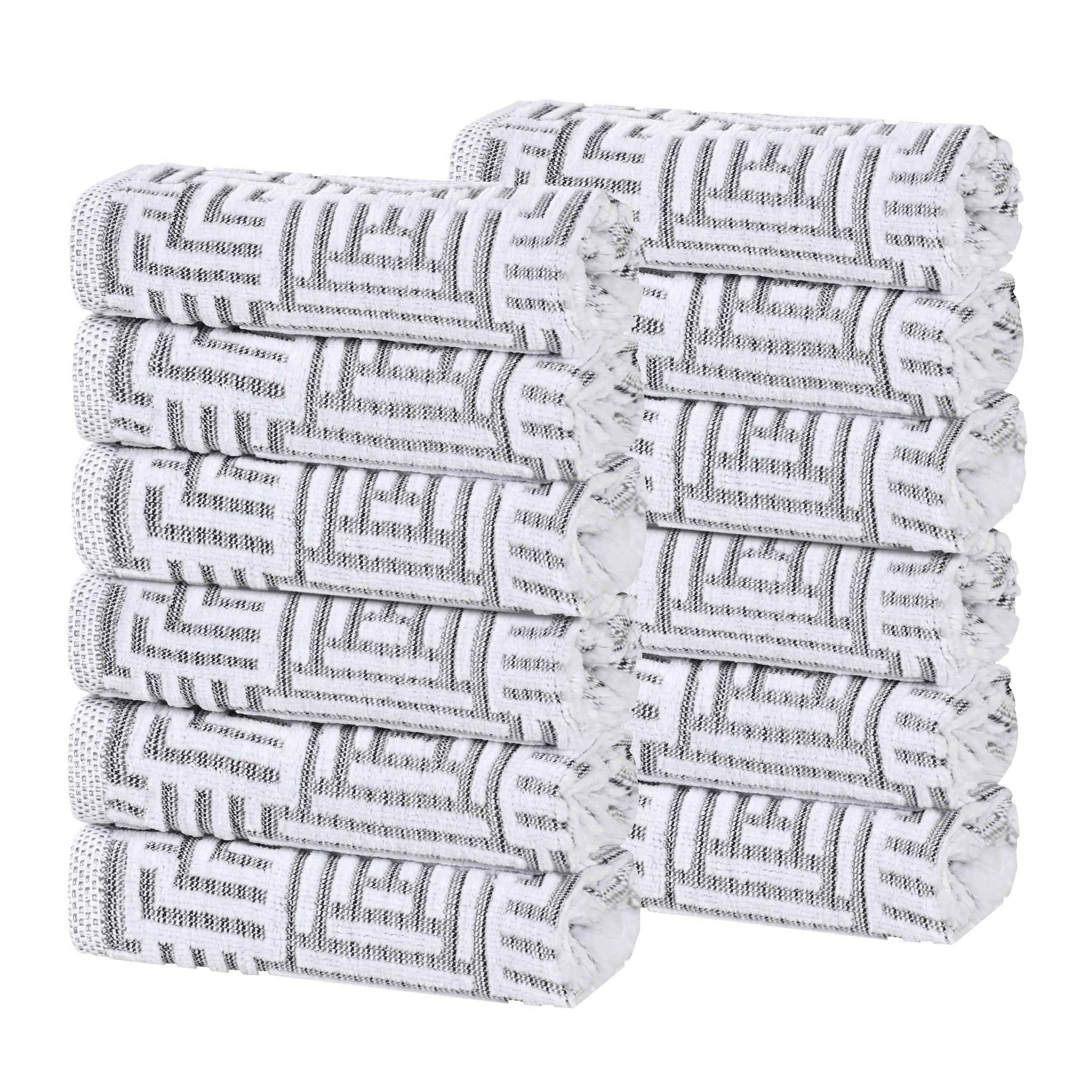 Cotton Modern Geometric Jacquard Plush Face Towel Washcloth Set of 12 - Face Towel by Superior