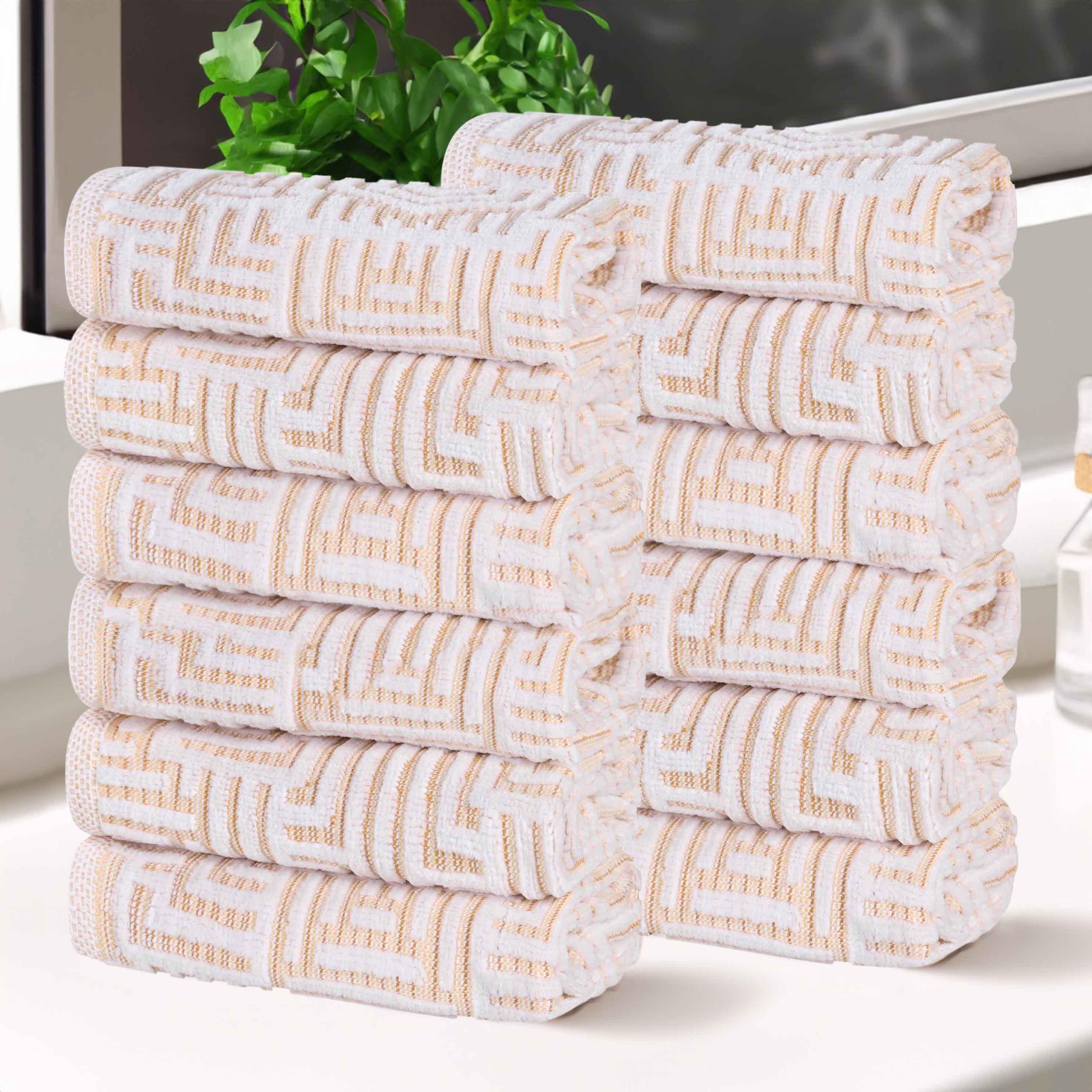 Cotton Modern Geometric Jacquard Plush Face Towel Washcloth Set of 12 - Face Towel by Superior