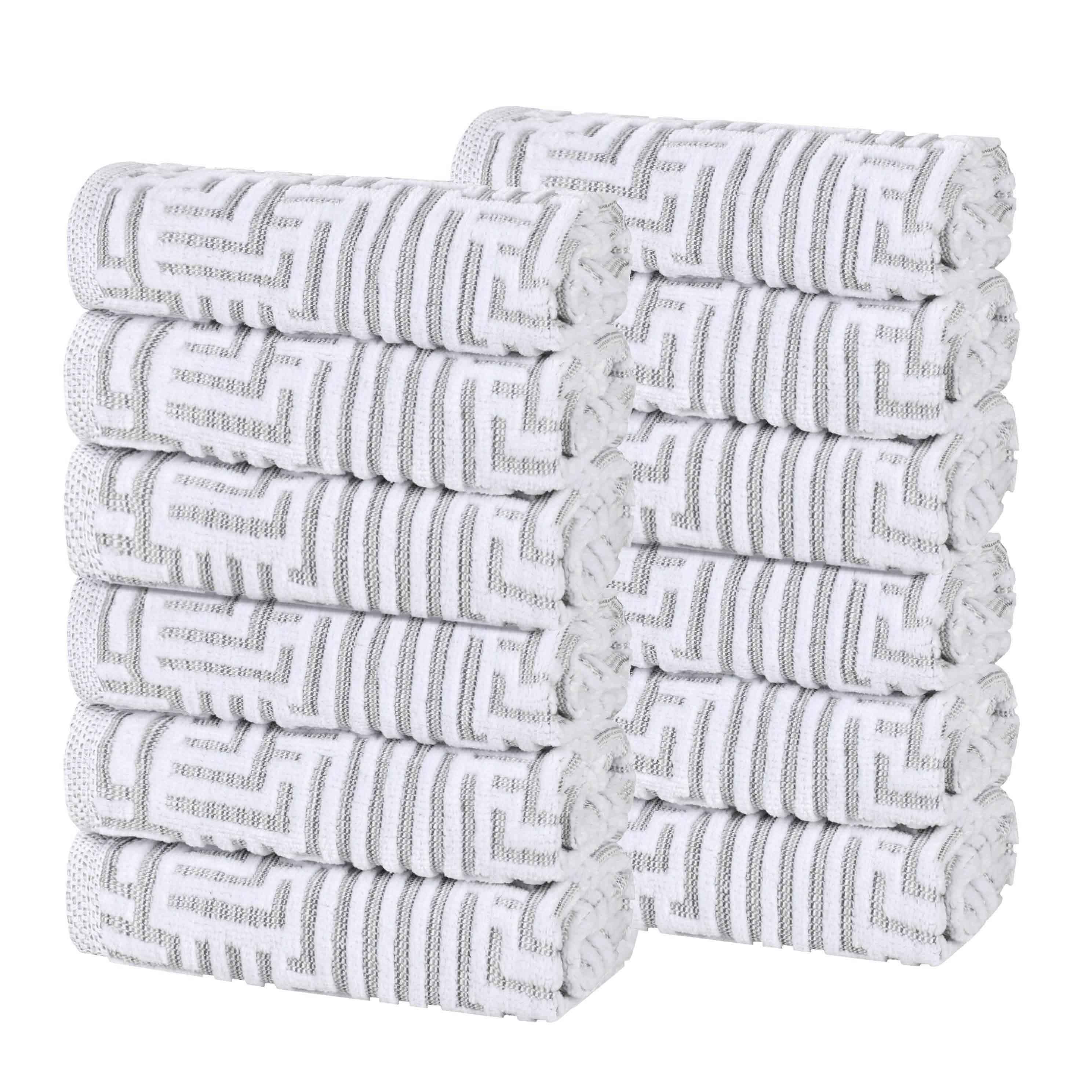 Cotton Modern Geometric Jacquard Plush Face Towel Washcloth Set of 12 - Face Towel by Superior